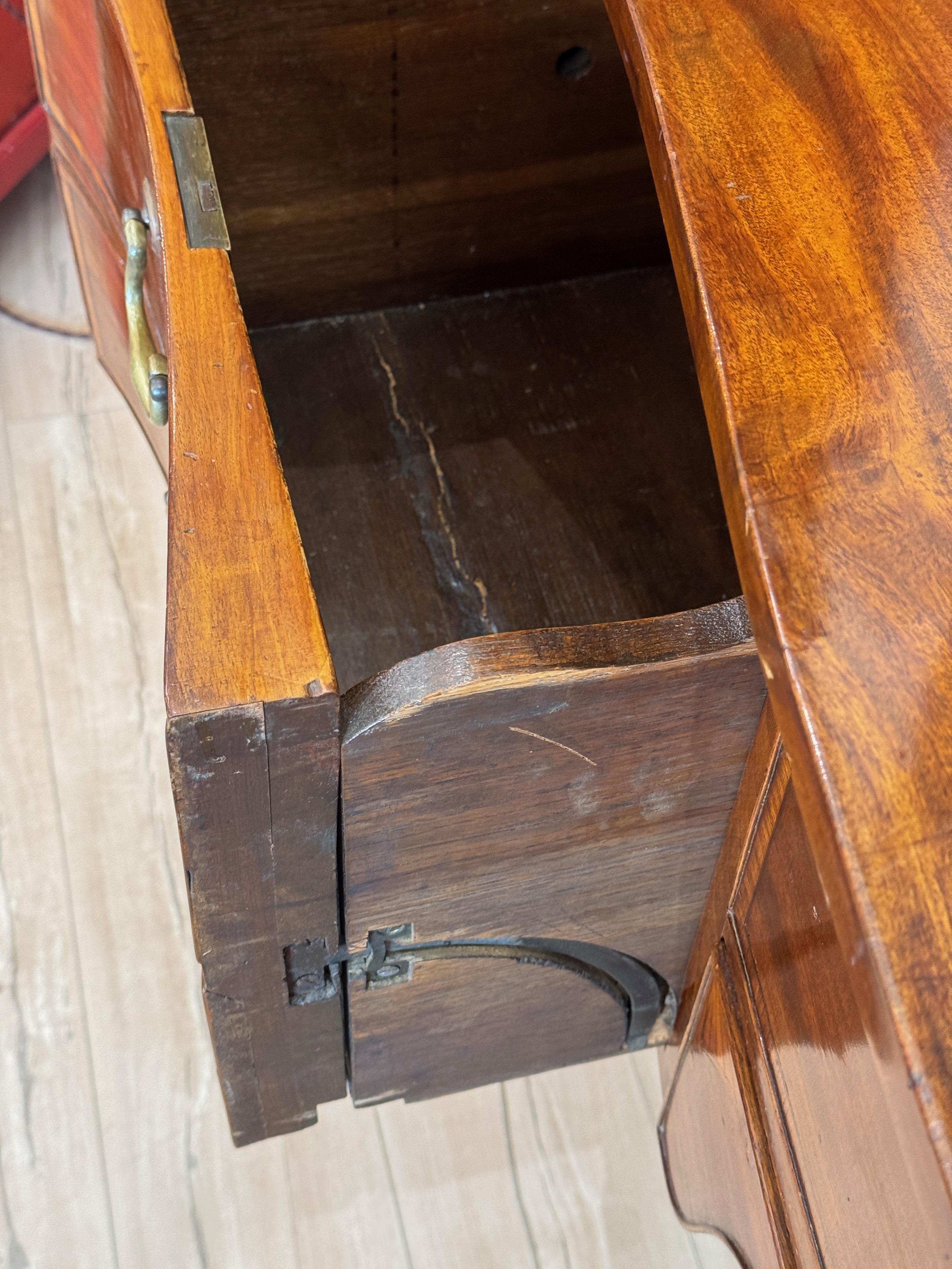 Brass Circa 1795 George III Satinwood Banded Mahogany Sideboard With Serpentine Top For Sale