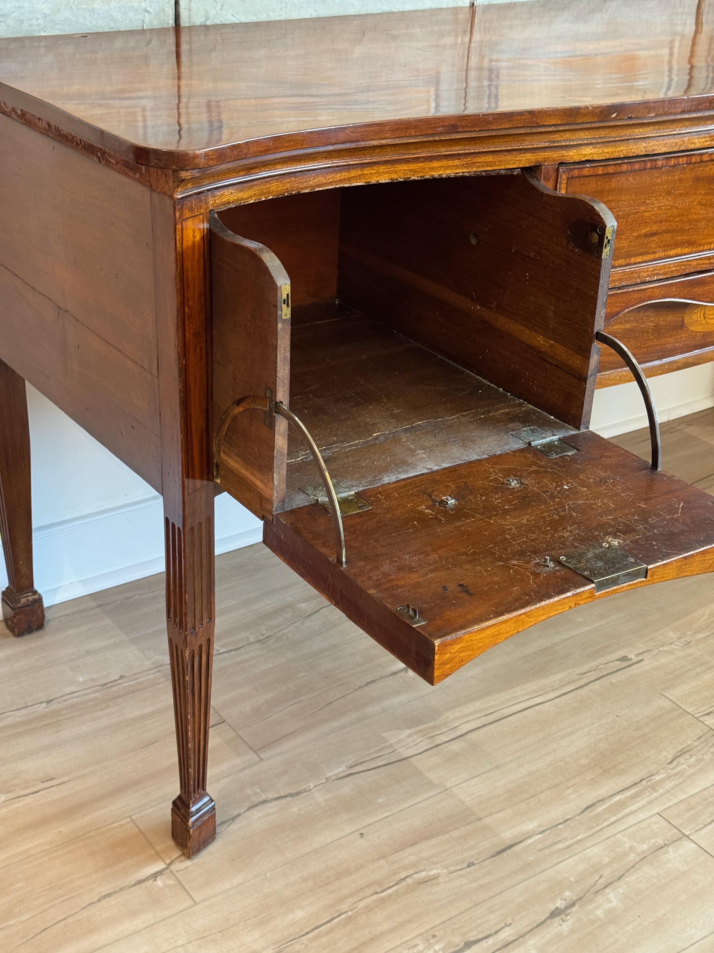 Circa 1795 George III Satinwood Banded Mahogany Sideboard With Serpentine Top For Sale 1