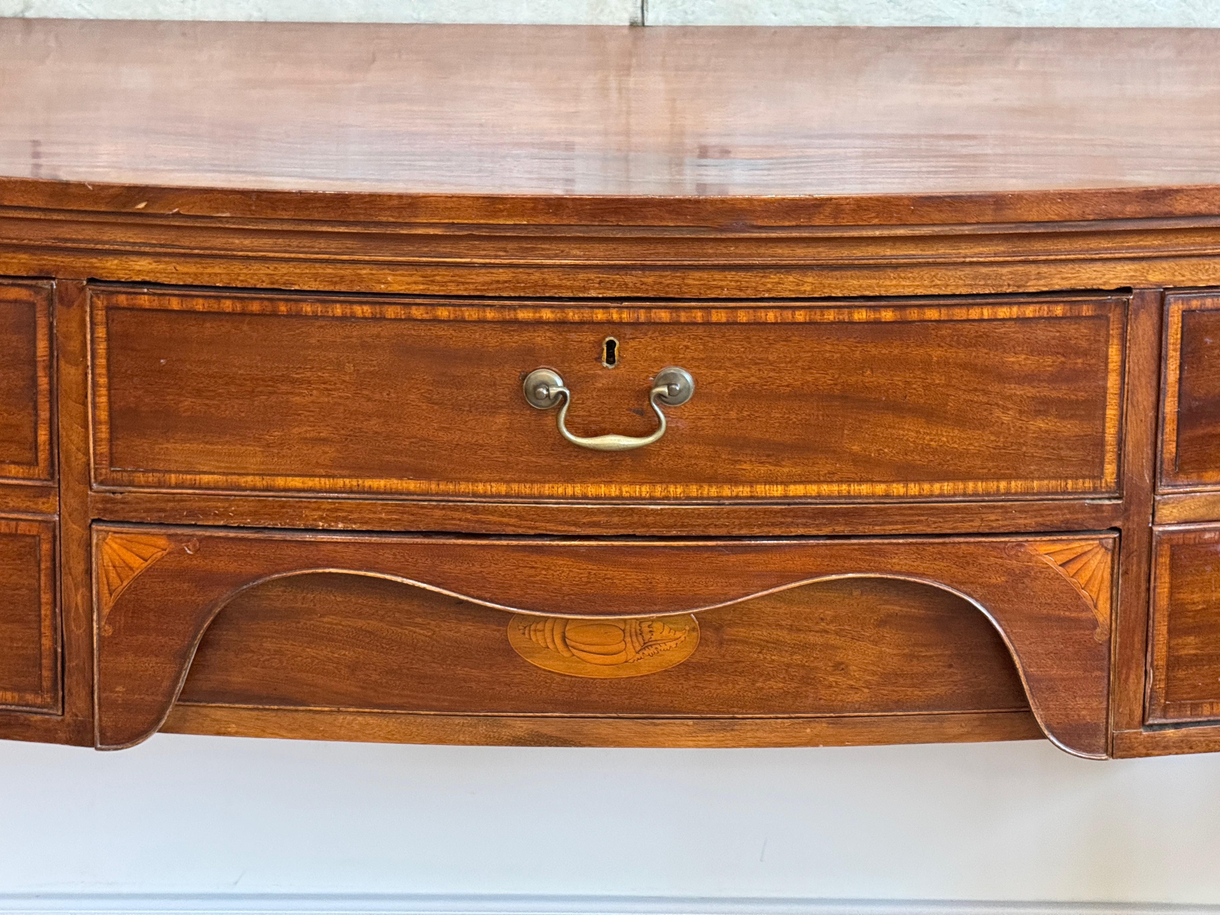 Circa 1795 George III Satinwood Banded Mahogany Sideboard With Serpentine Top For Sale 2