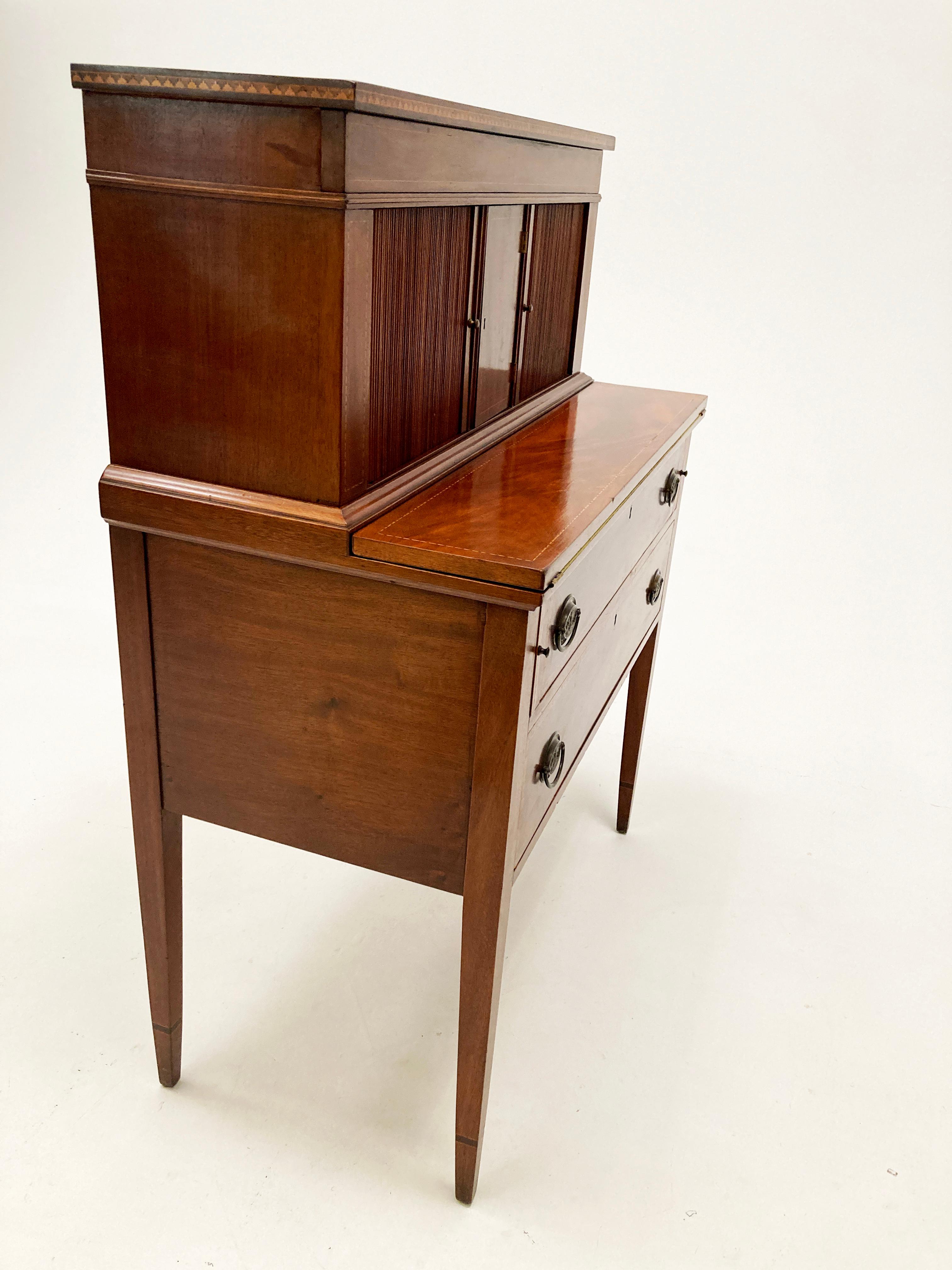 Brass Circa 1800-1805 Mahogany Federal Hepplewhite Tambour Desk, Massachusetts For Sale