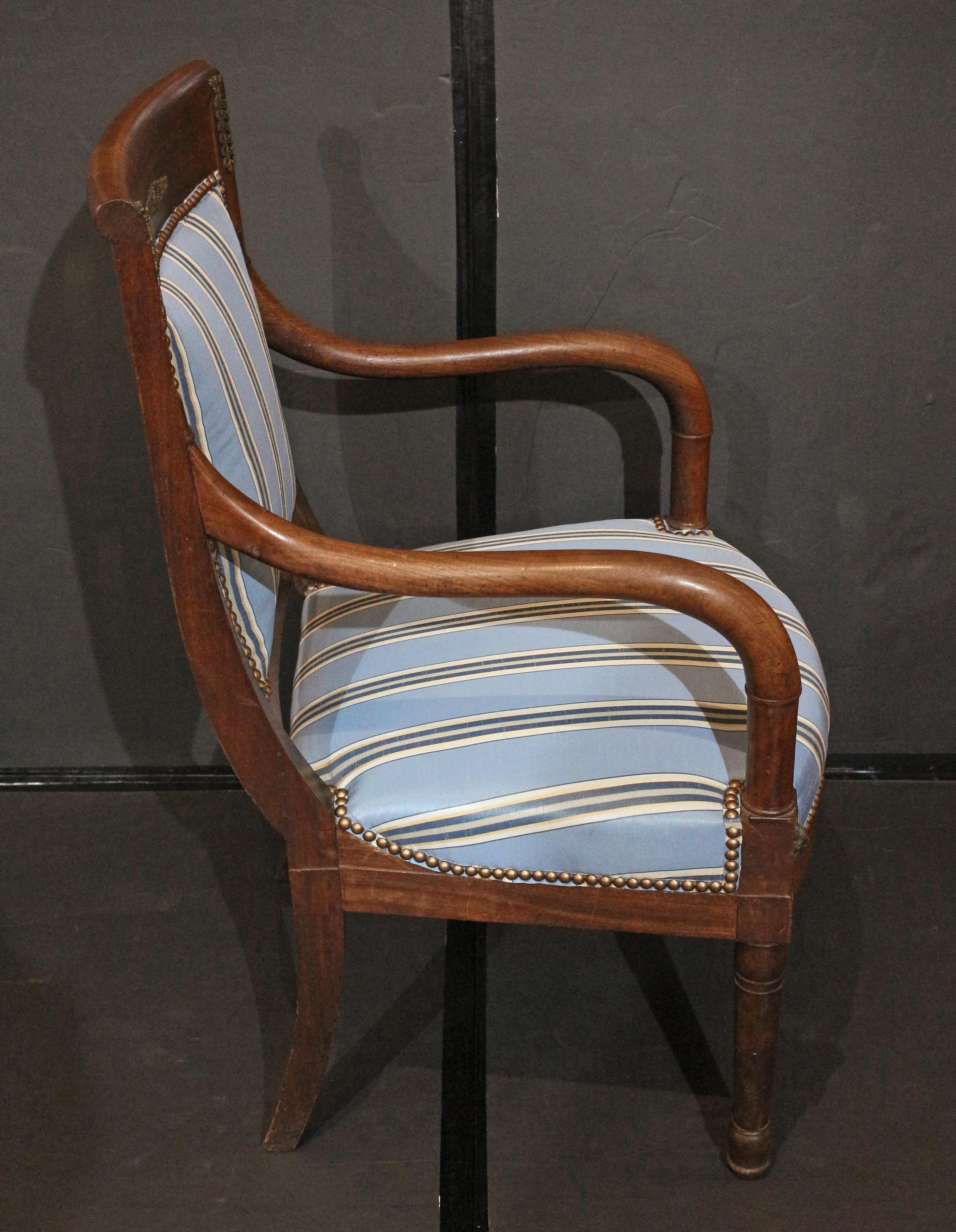 Brass Circa 1800-1815 French Directoire to Empire Period Fauteuil For Sale