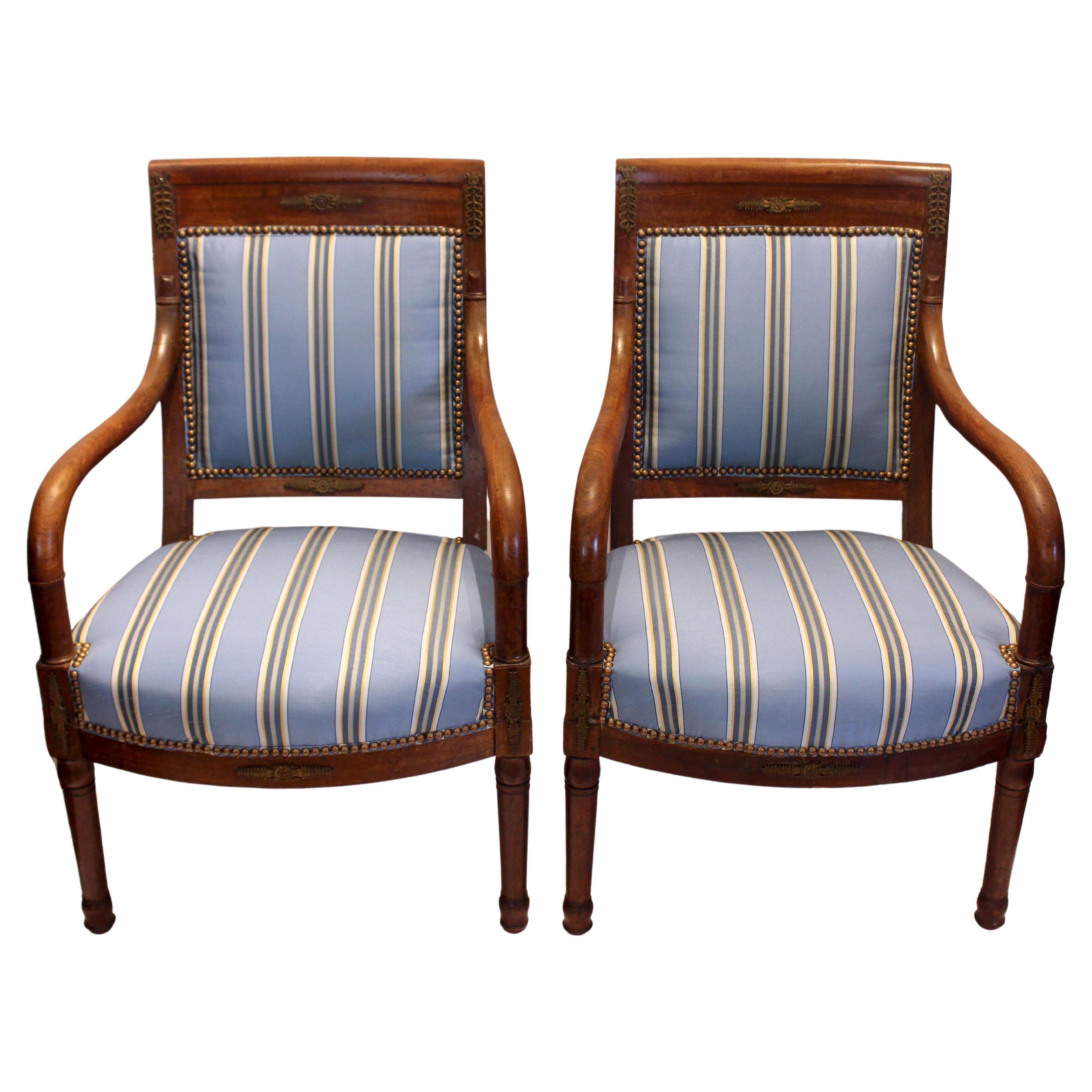 Circa 1800-1815 Pair of Fauteuils or Open Arm Chairs, French