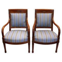 Circa 1800-1815 Pair of Fauteuils or Open Arm Chairs, French