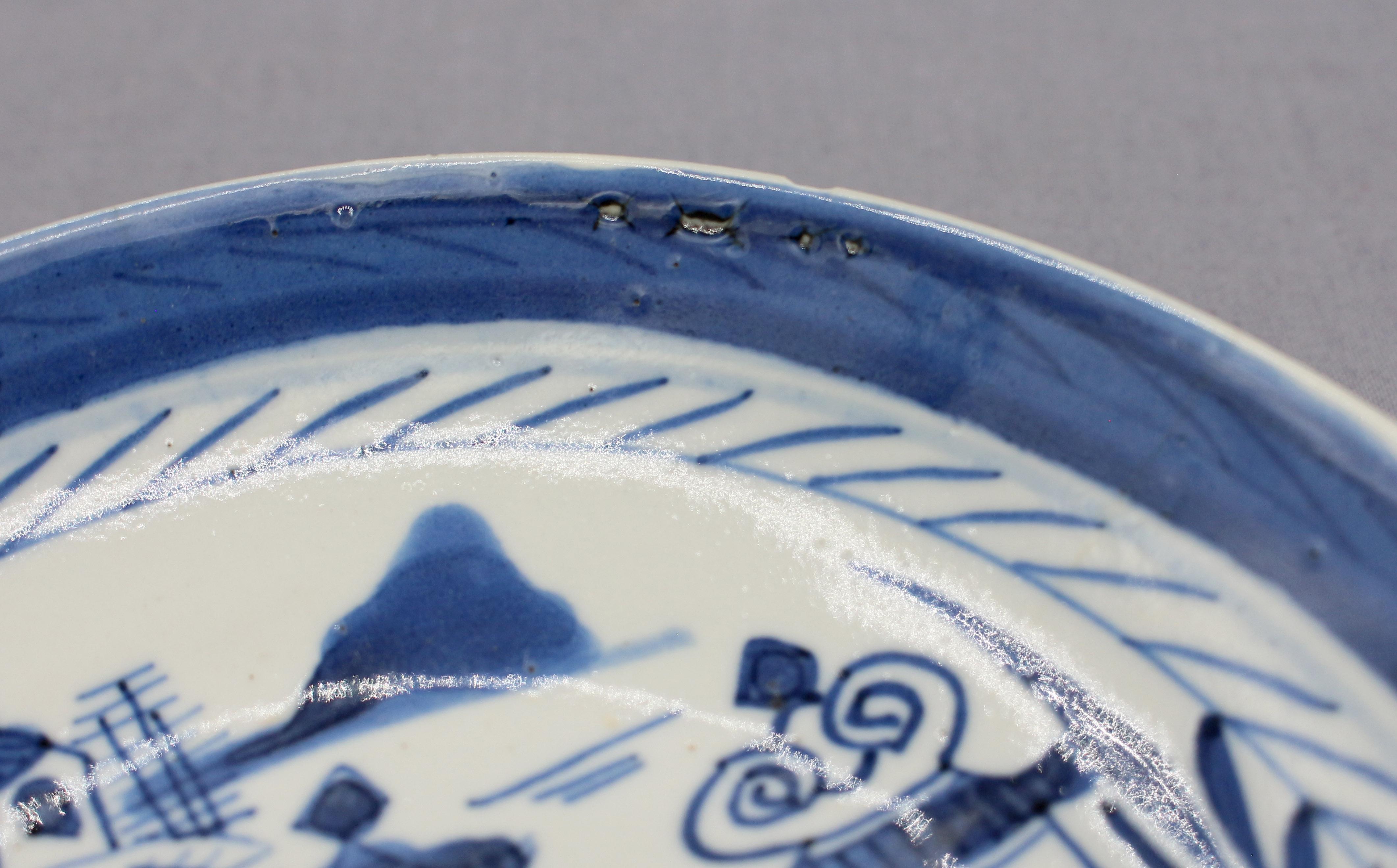 Ceramic Circa 1800-1830 Group of 6 Blue Canton Porcelain Low Bowls, Chinese Export For Sale