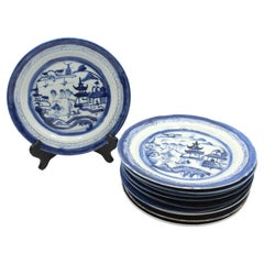 Circa 1800-1860 Assembled Set of 10 Blue Canton Dinner Plates