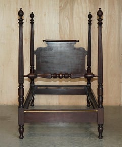 Circa 1800 American Federal Hardwood Four Poster Bed Frame with Carved Pillars