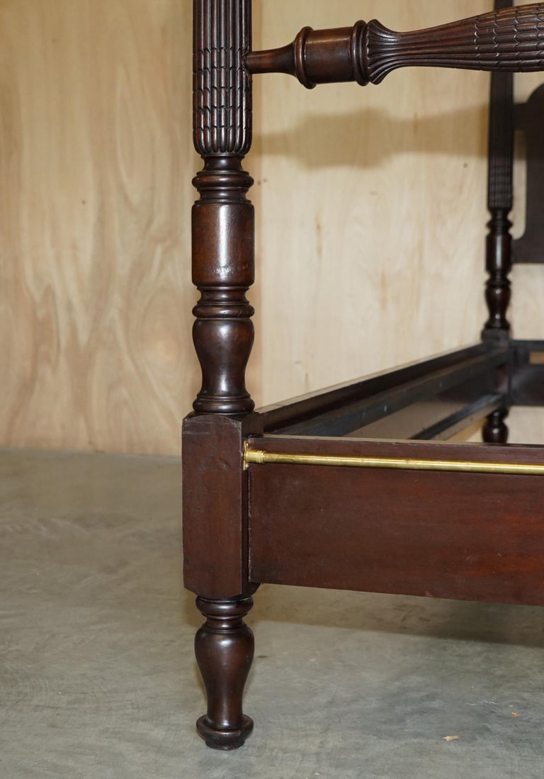 Circa 1800 American Federal Hardwood Four Poster Bed Frame with Carved