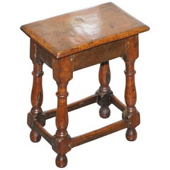 Burr Oak Joint Stool Lovely Heavily Worn Timber Well Worn Side Table, circa 1800