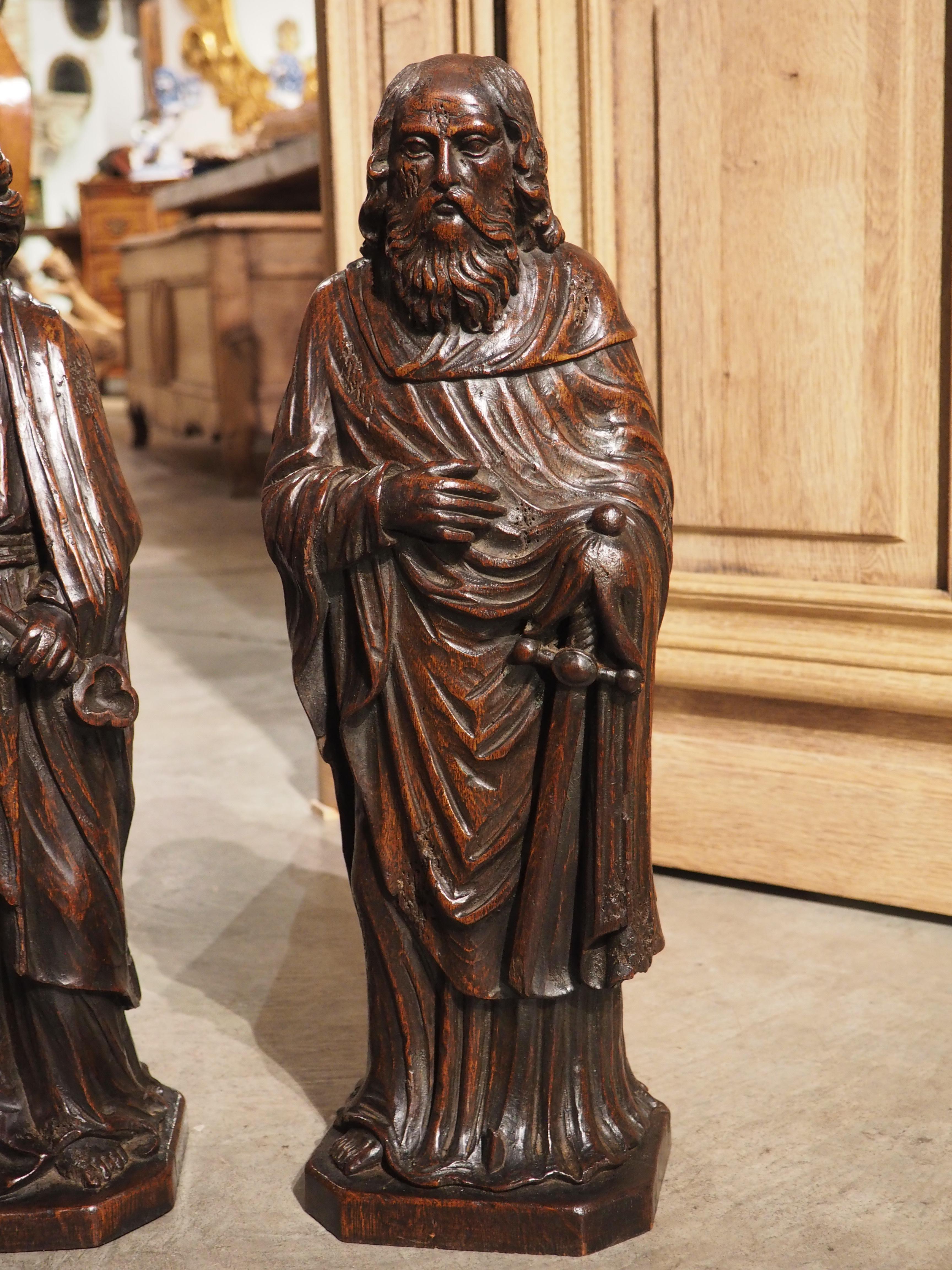 Circa 1800 Carved Oak Sculptures of the Apostles, James, John, Peter, and Paul In Good Condition For Sale In Dallas, TX