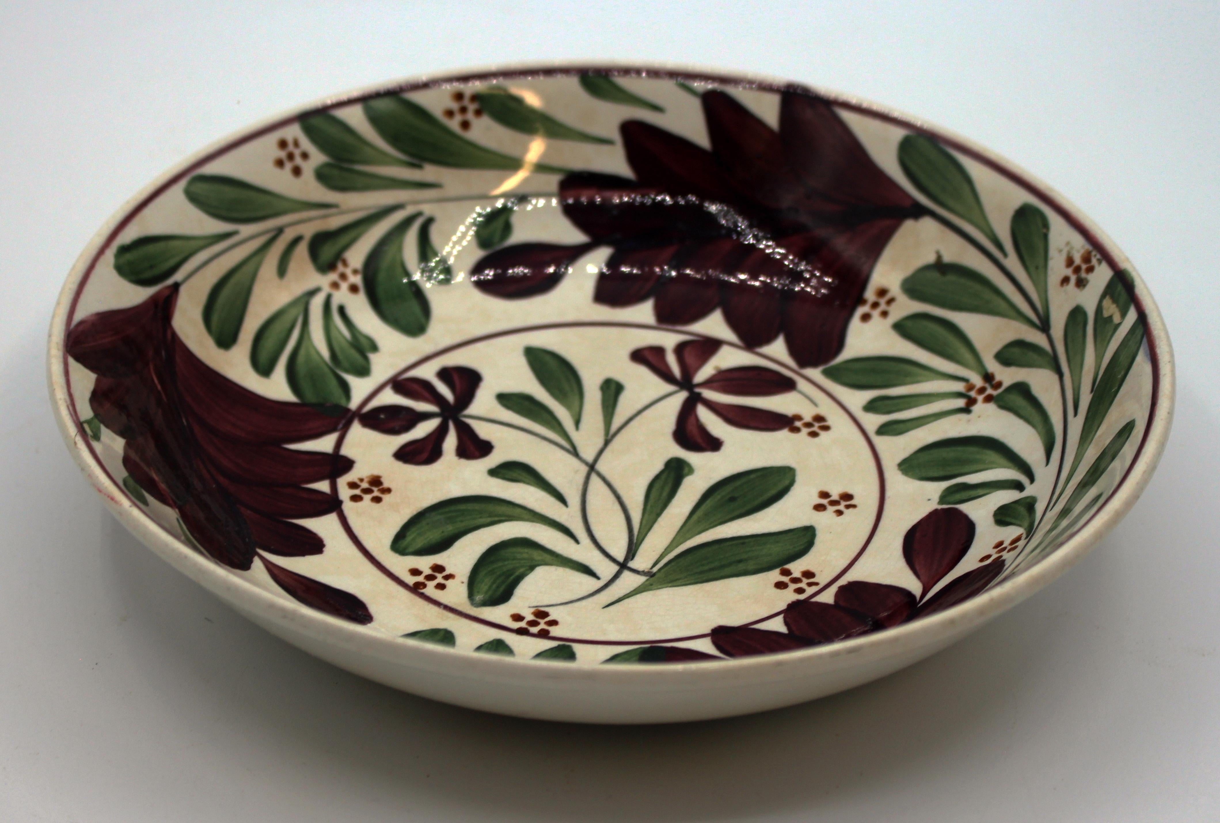 Other Circa 1800 English Creamware Aubergine and Green Bowl