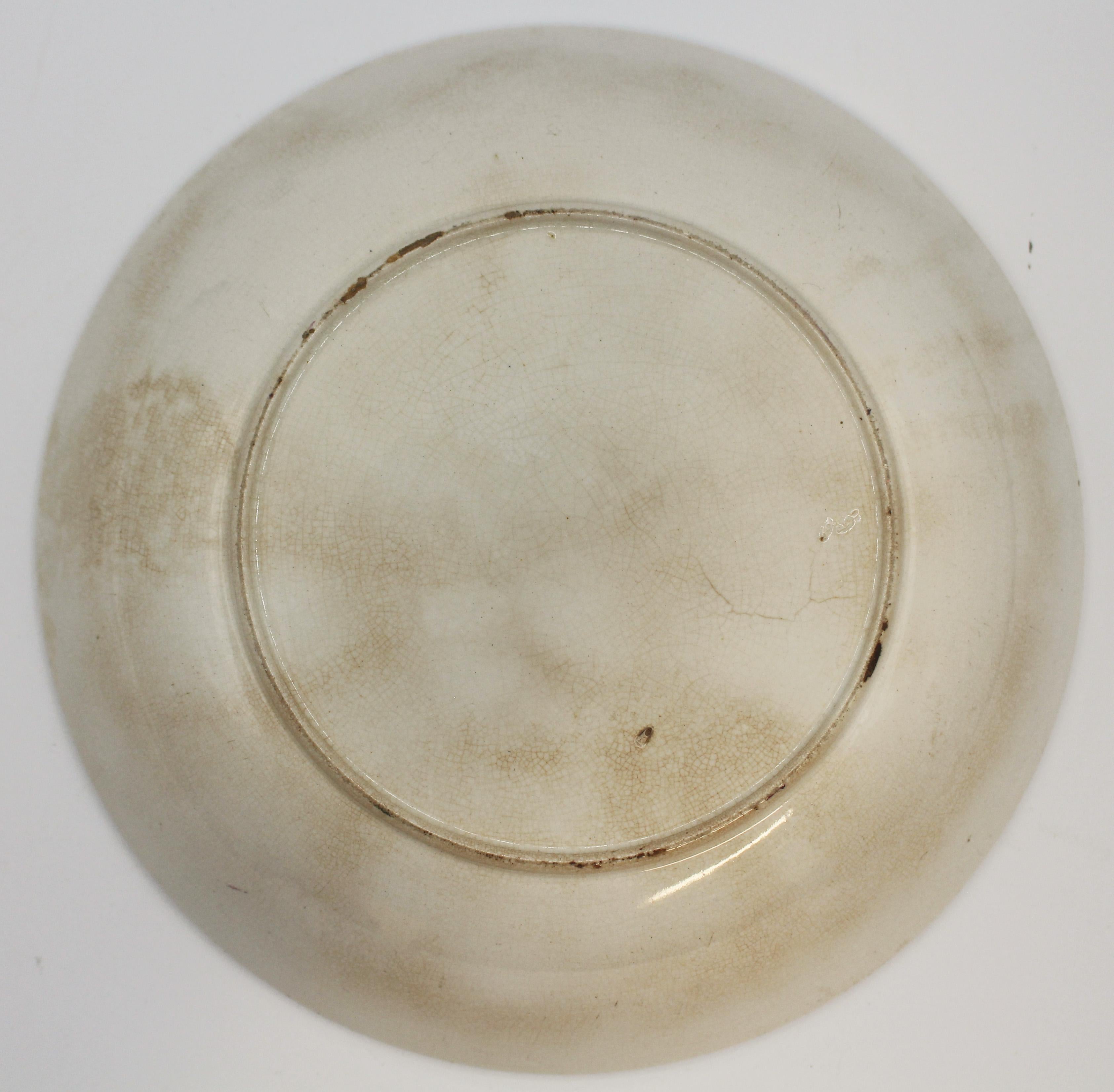 Circa 1800 English Creamware Aubergine and Green Bowl In Good Condition In Chapel Hill, NC