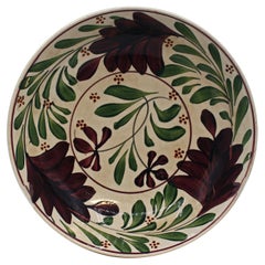 Antique Circa 1800 English Creamware Aubergine and Green Bowl