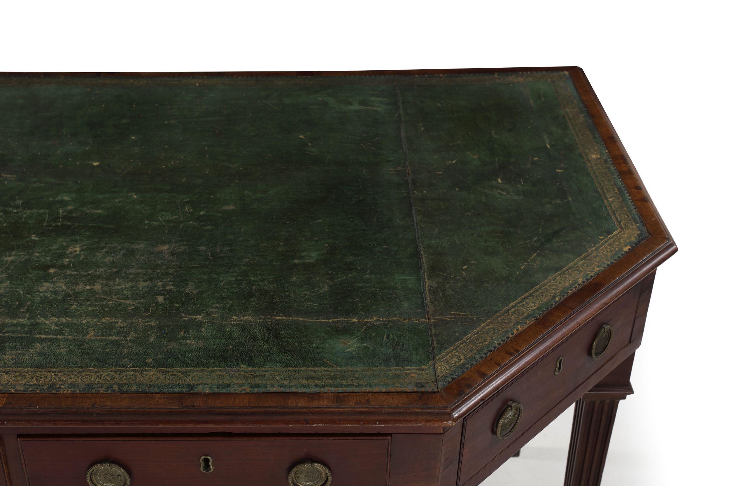 English George III Mahogany Antique Leather-Top Writing Desk, circa 1800 8