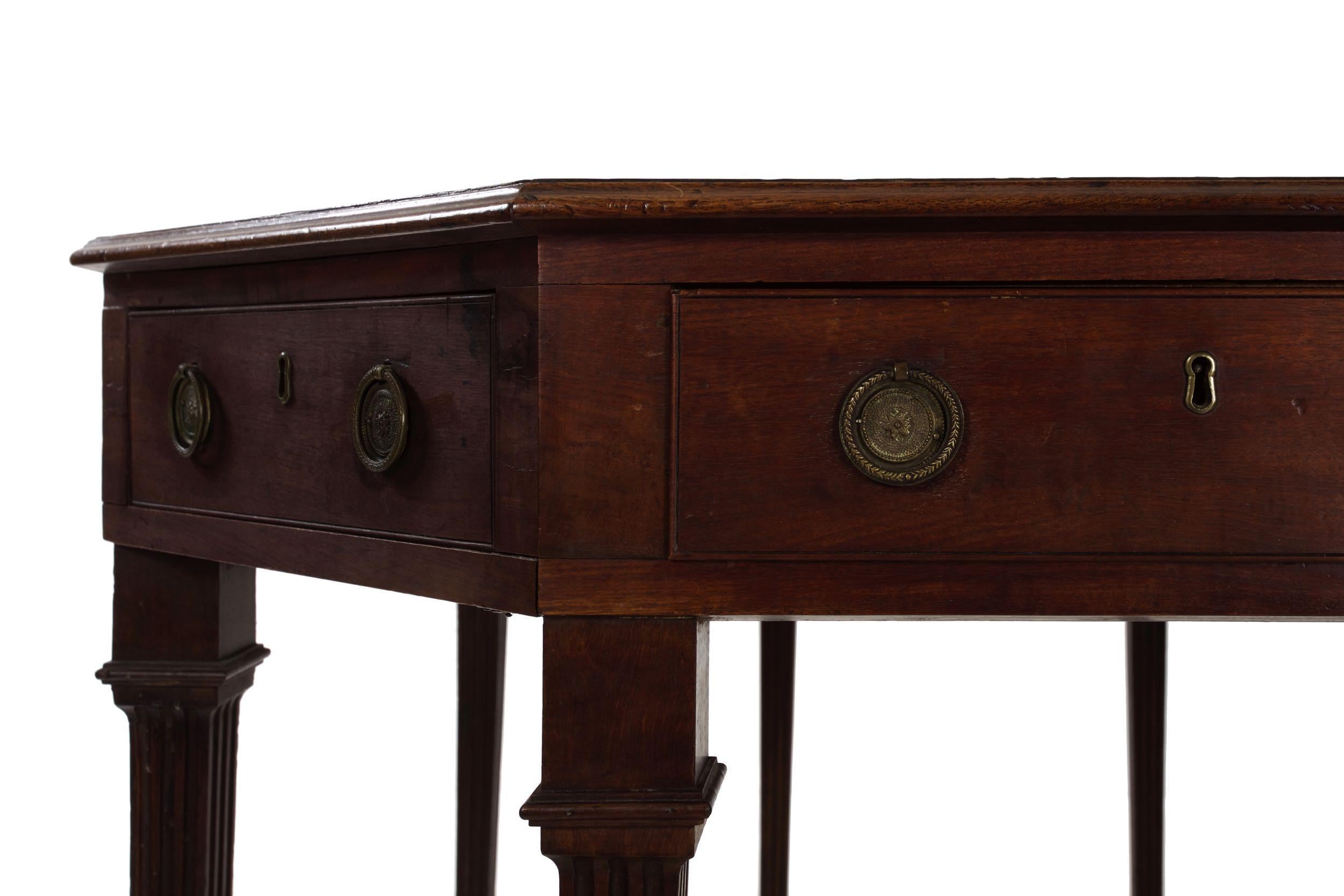 English George III Mahogany Antique Leather-Top Writing Desk, circa 1800 13