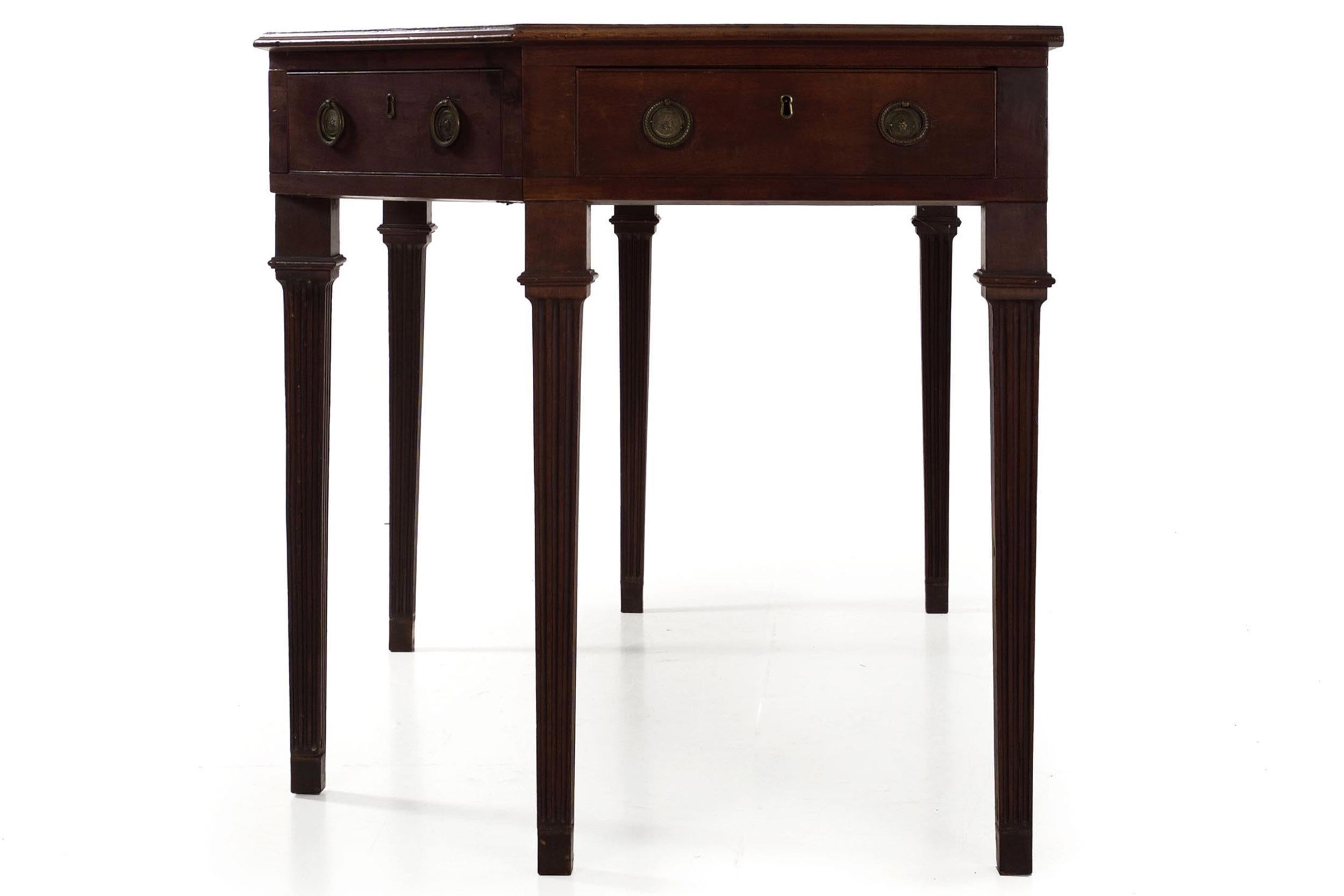 British English George III Mahogany Antique Leather-Top Writing Desk, circa 1800