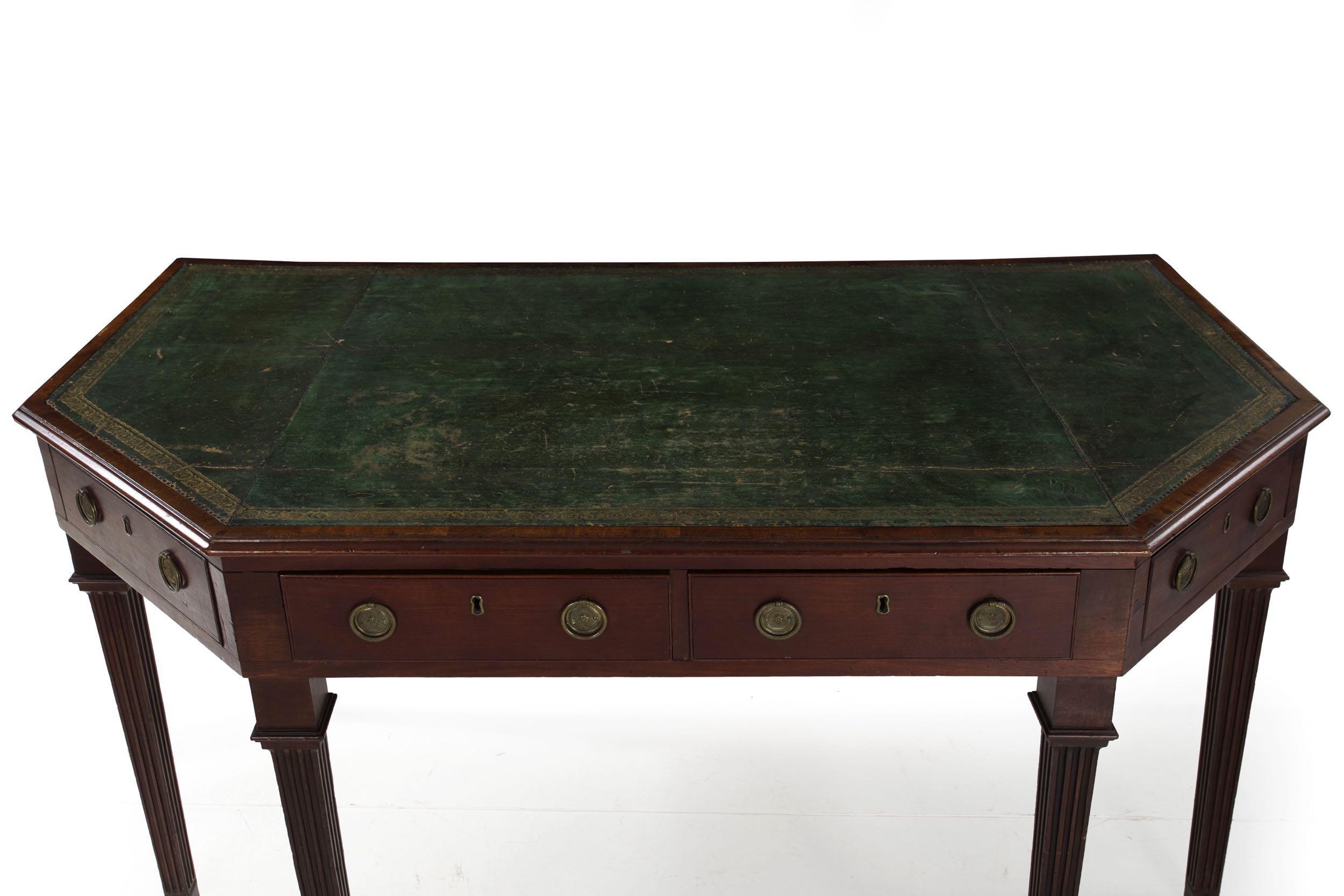 Bronze English George III Mahogany Antique Leather-Top Writing Desk, circa 1800