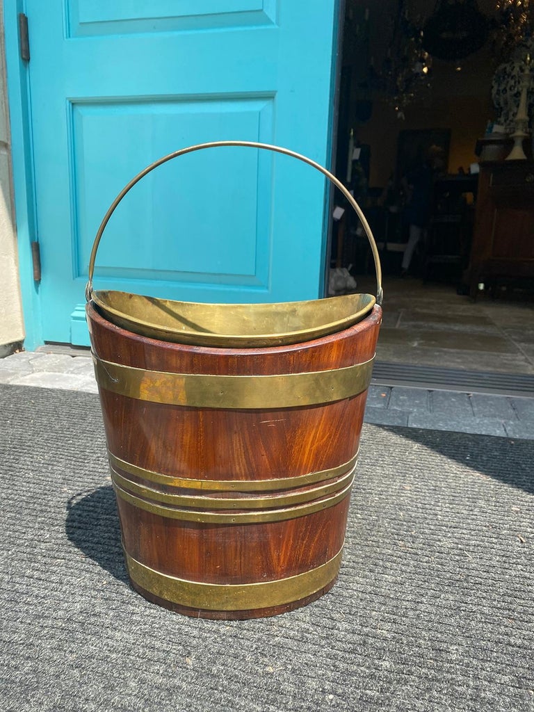 Circa 1800 English III Oak and Brass Bound Peat Navette Form