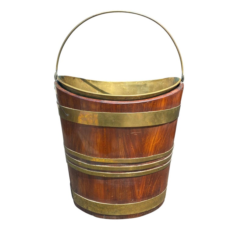 Circa 1800 English III Oak and Brass Bound Peat Navette Form