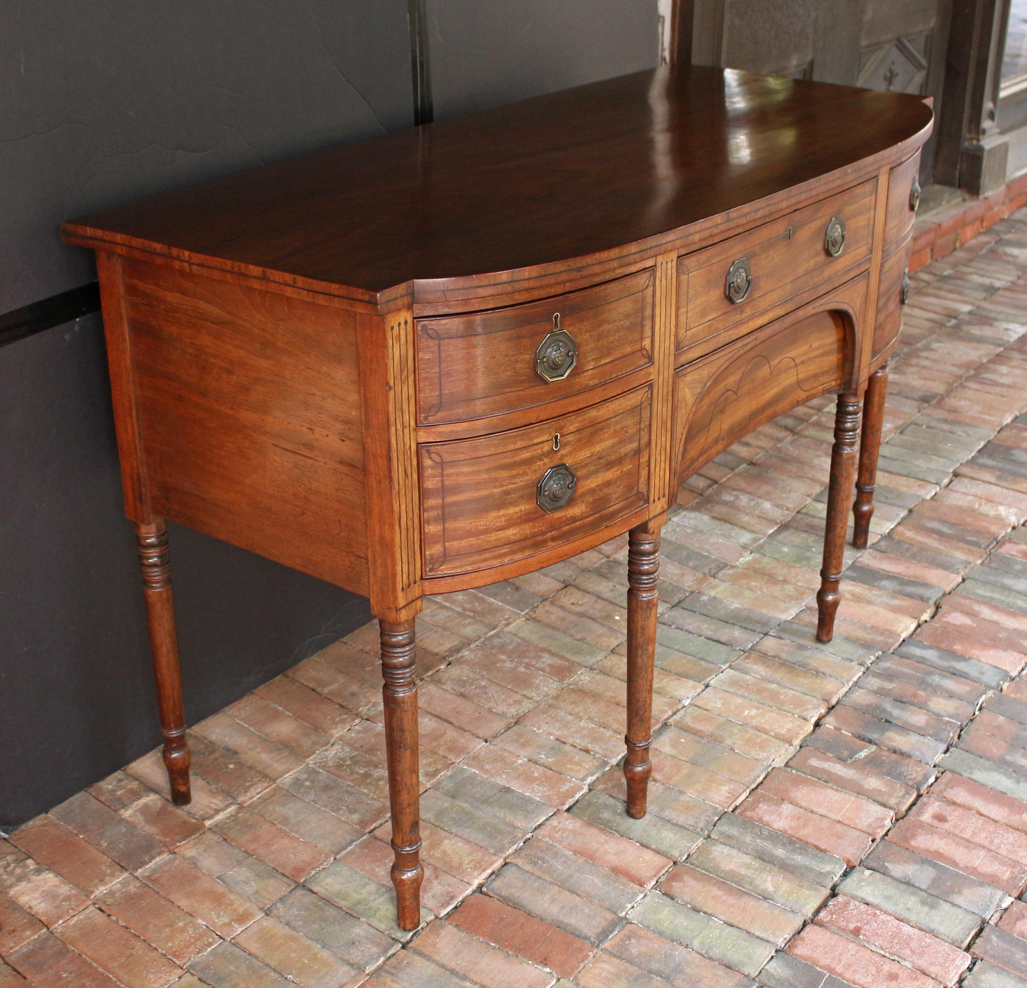 Circa 1800 English Sheraton Bowfront Sideboard In Good Condition For Sale In Chapel Hill, NC