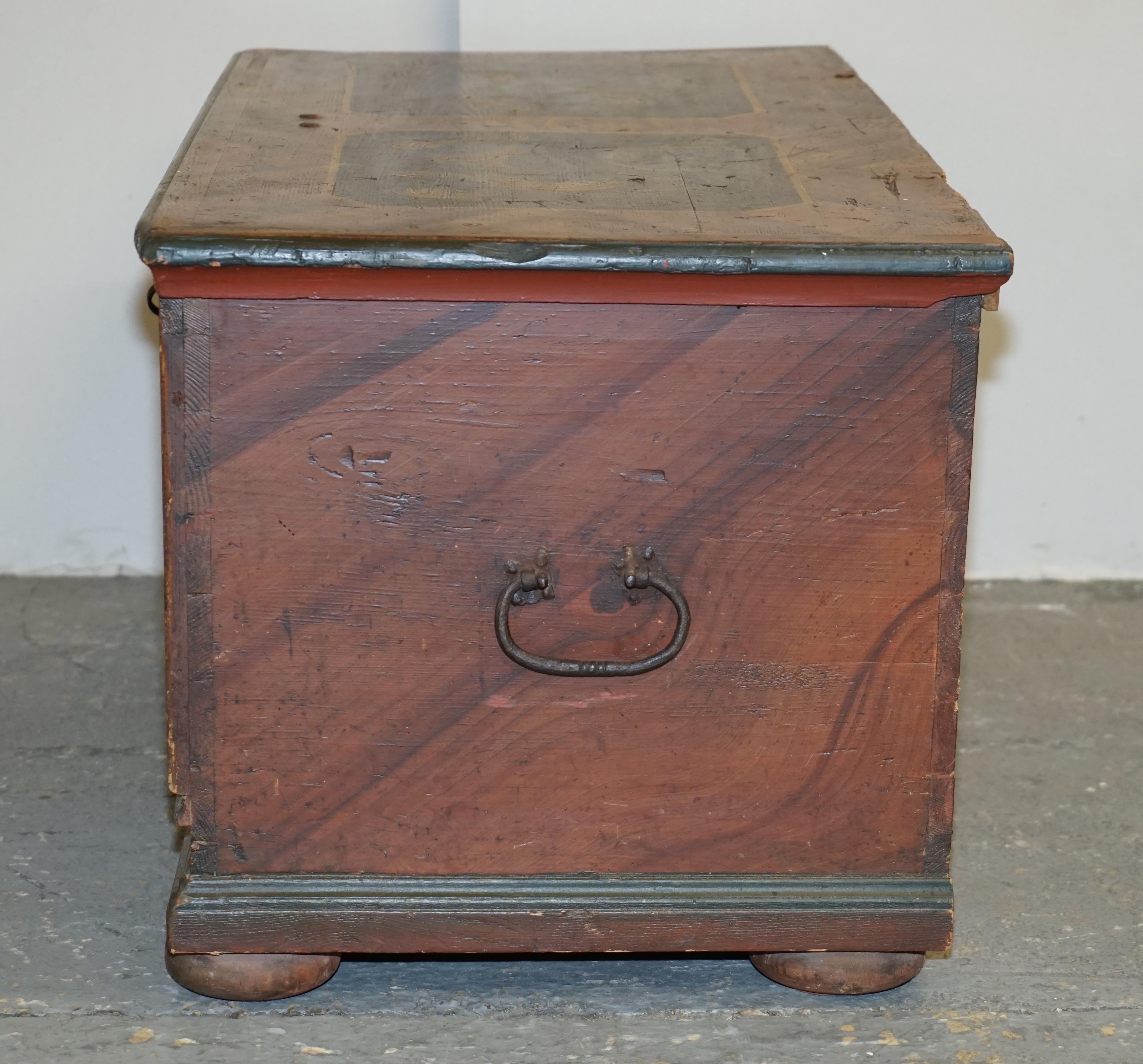 circa 1800 Extra Large Antique Original Paint German Blanket Chest Coffer Trunk For Sale 2