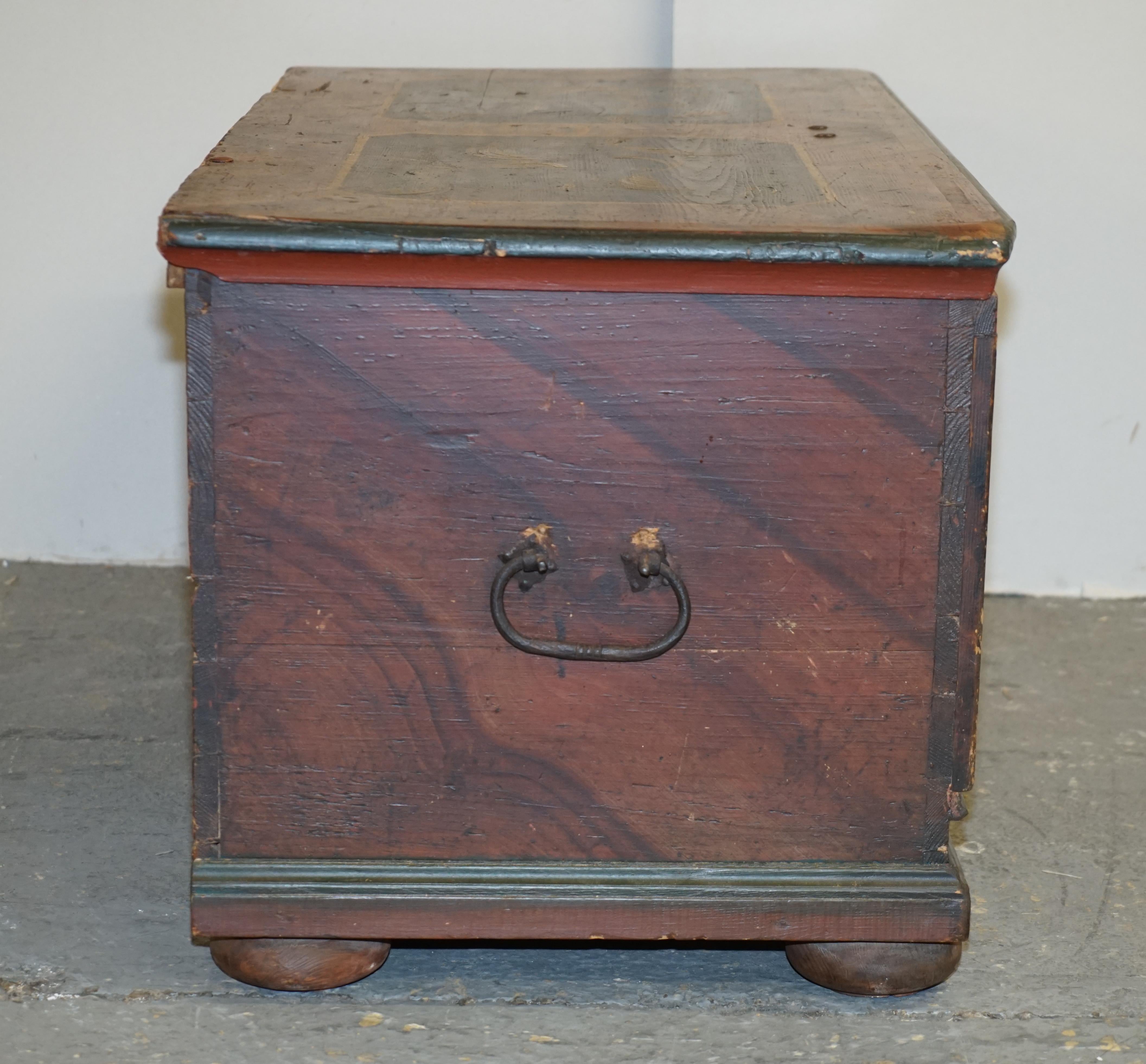 Pine circa 1800 Extra Large Antique Original Paint German Blanket Chest Coffer Trunk For Sale