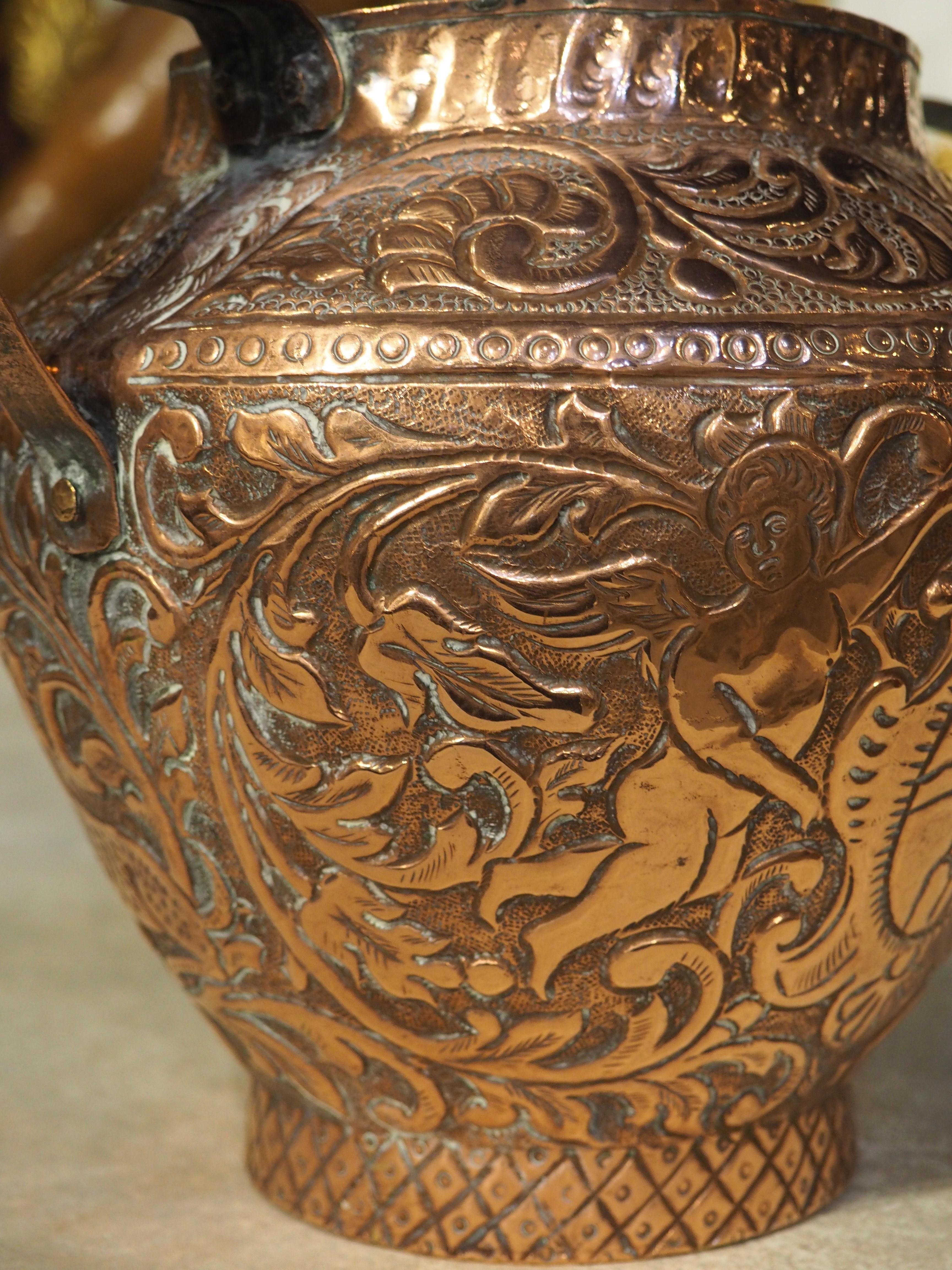 Vaso a 2 manici in rame francese del 1800 circa con carro e cartiglio in vendita 6