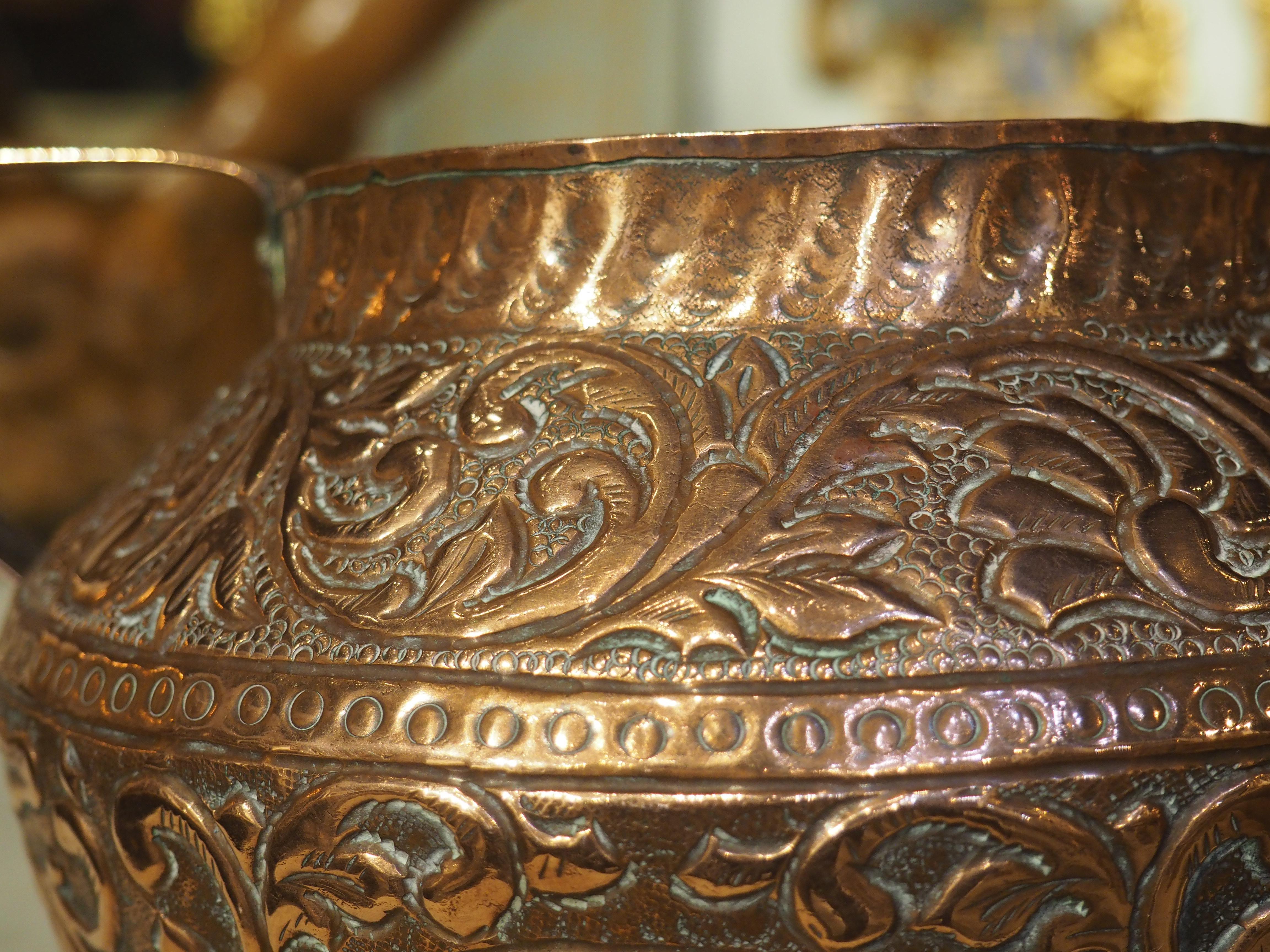 Metal Circa 1800 French Copper 2-Handled Vase with Chariot and Cartouche For Sale