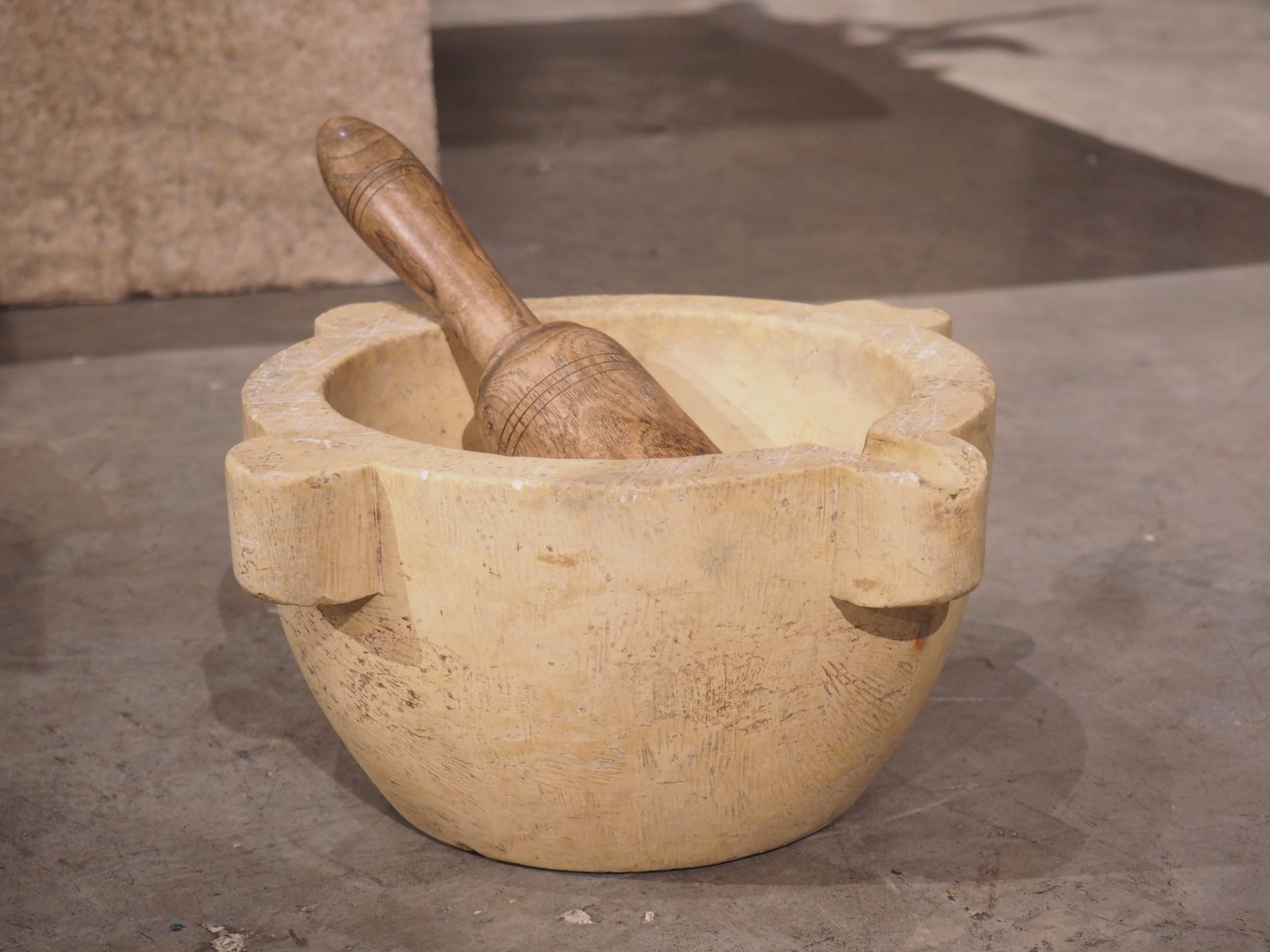 Circa 1800 French Marble Mortar with Wooden Pestle 3