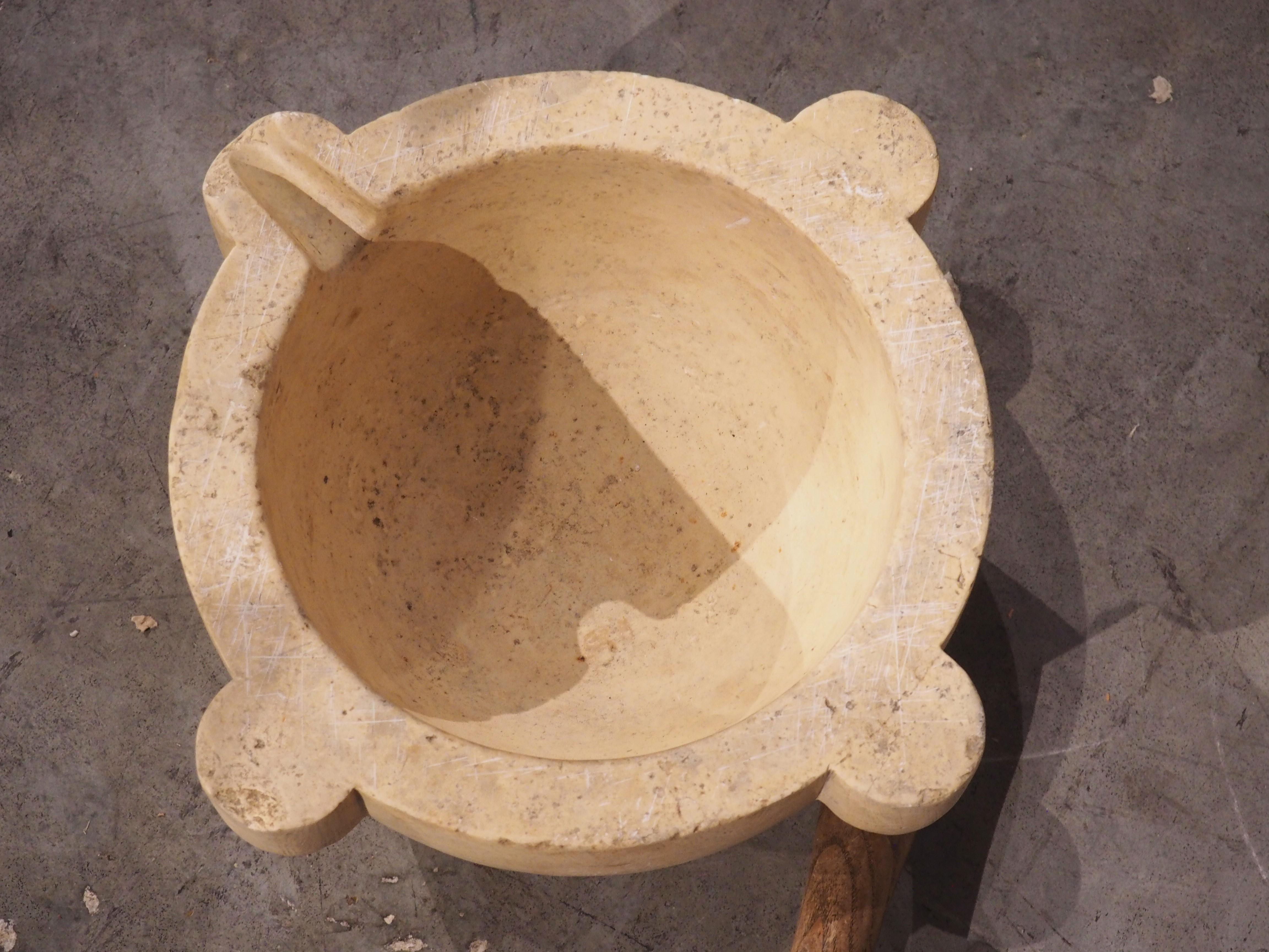 Circa 1800 French Marble Mortar with Wooden Pestle 1