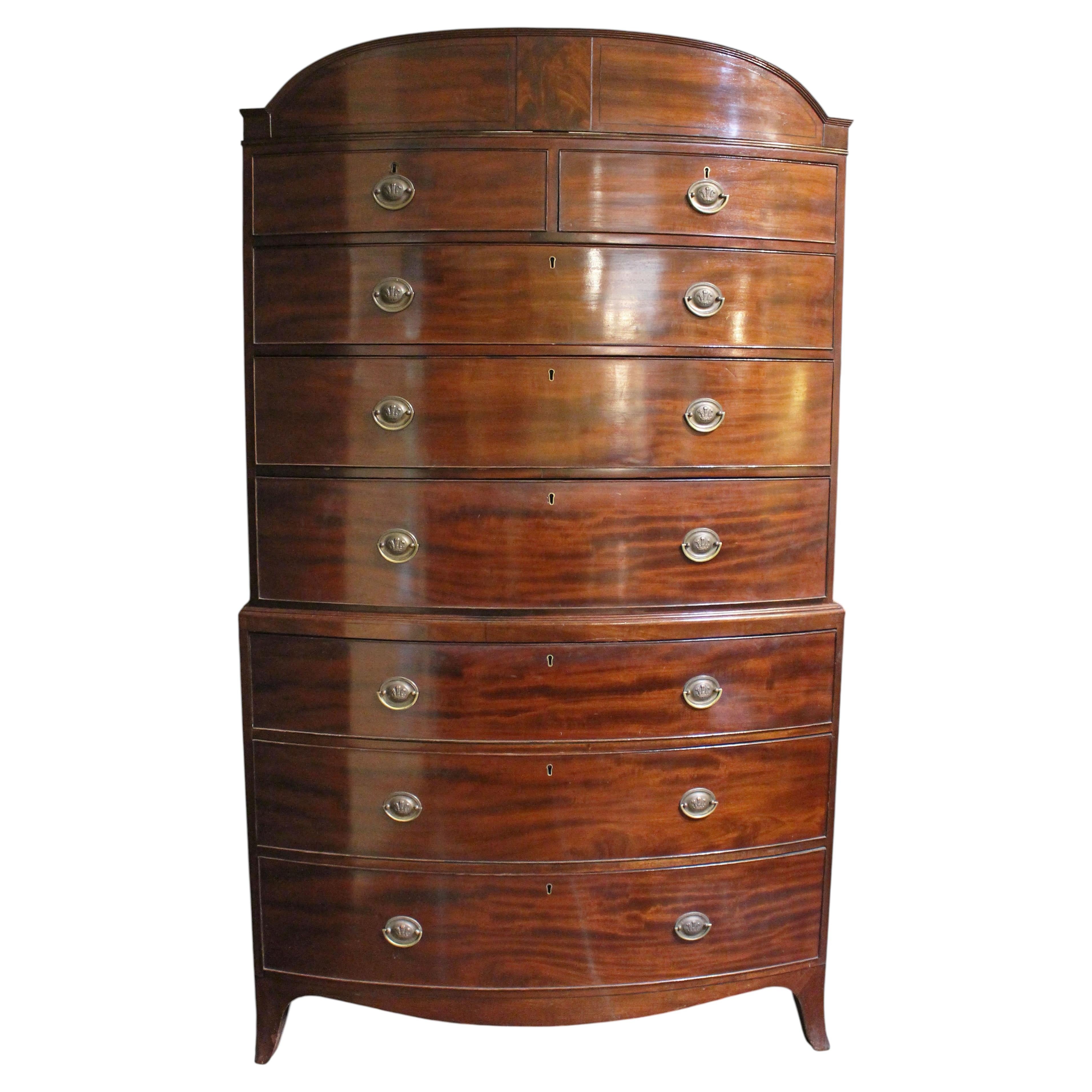 Circa 1800 Georgian Bowfront Mahogany Chest On Chest For Sale