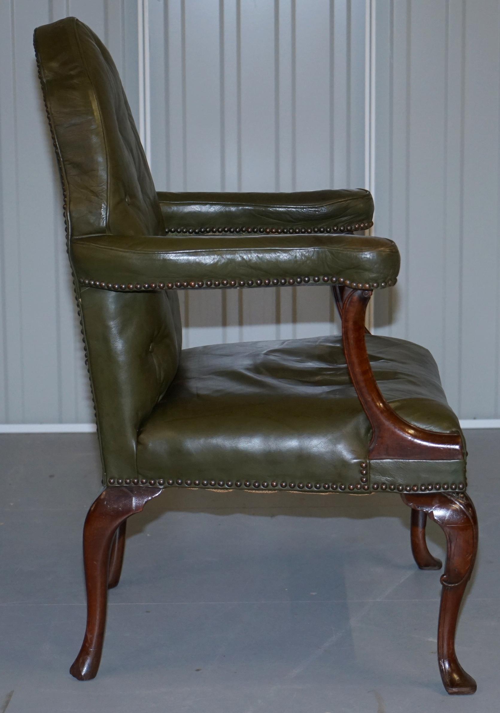 Gothic Revival Georgian Irish Chesterfield Leather Carver Armchair, circa 1800 For Sale 8