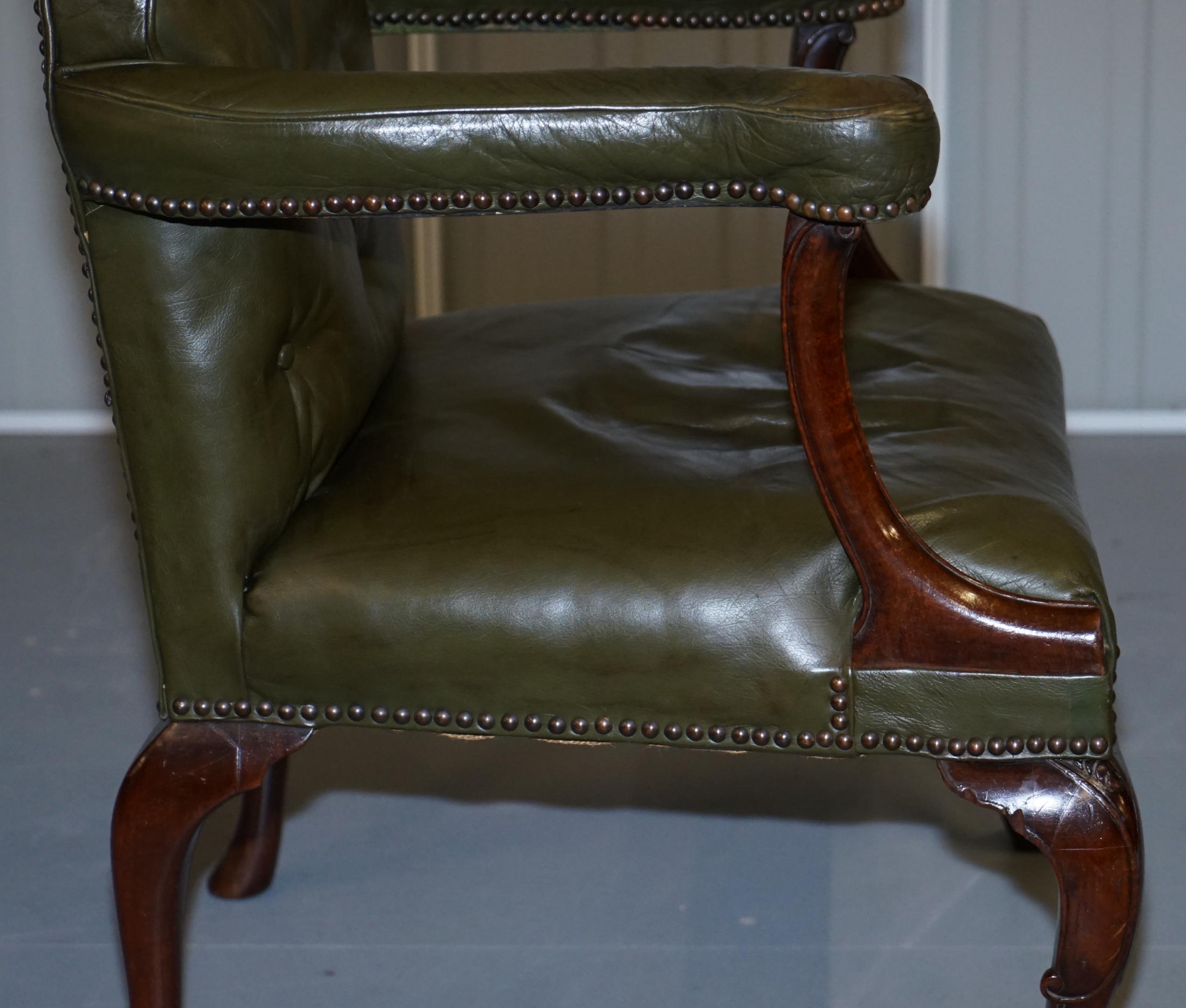 Gothic Revival Georgian Irish Chesterfield Leather Carver Armchair, circa 1800 For Sale 9