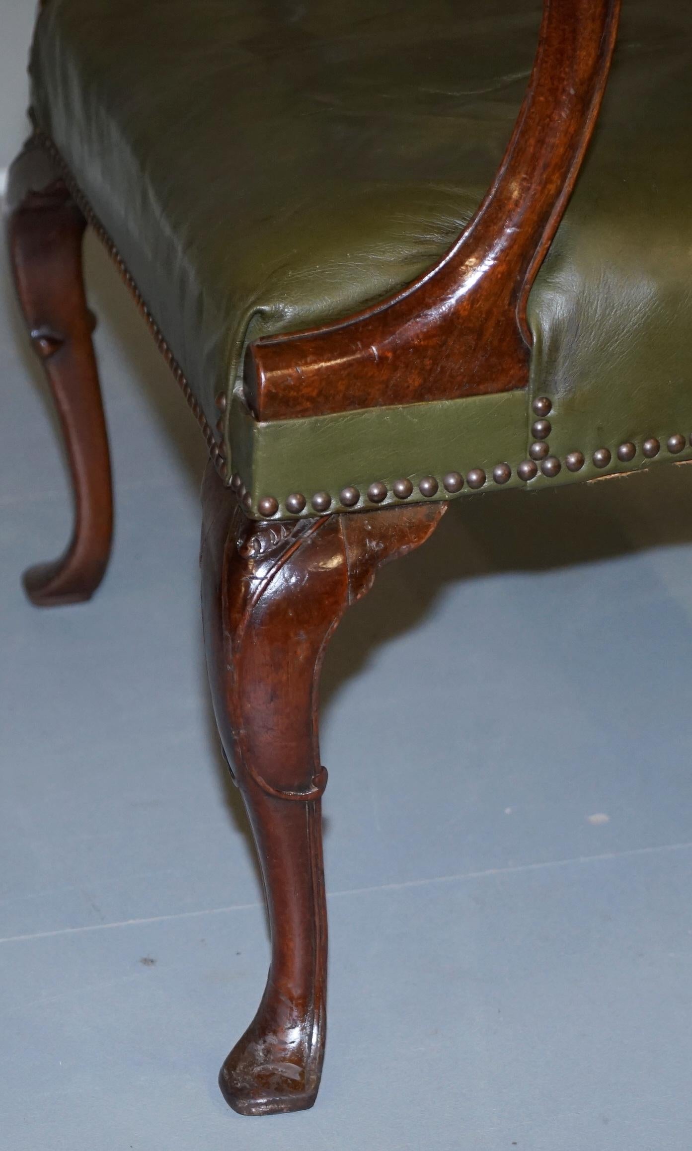 Gothic Revival Georgian Irish Chesterfield Leather Carver Armchair, circa 1800 For Sale 12