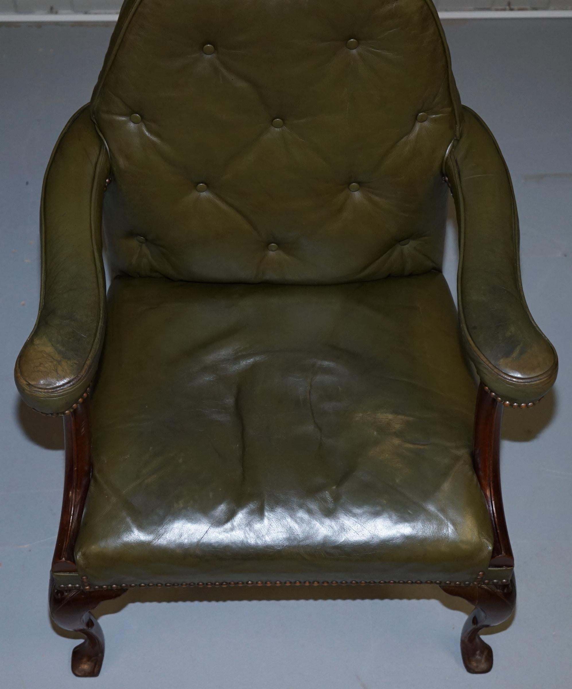 Hand-Crafted Gothic Revival Georgian Irish Chesterfield Leather Carver Armchair, circa 1800 For Sale