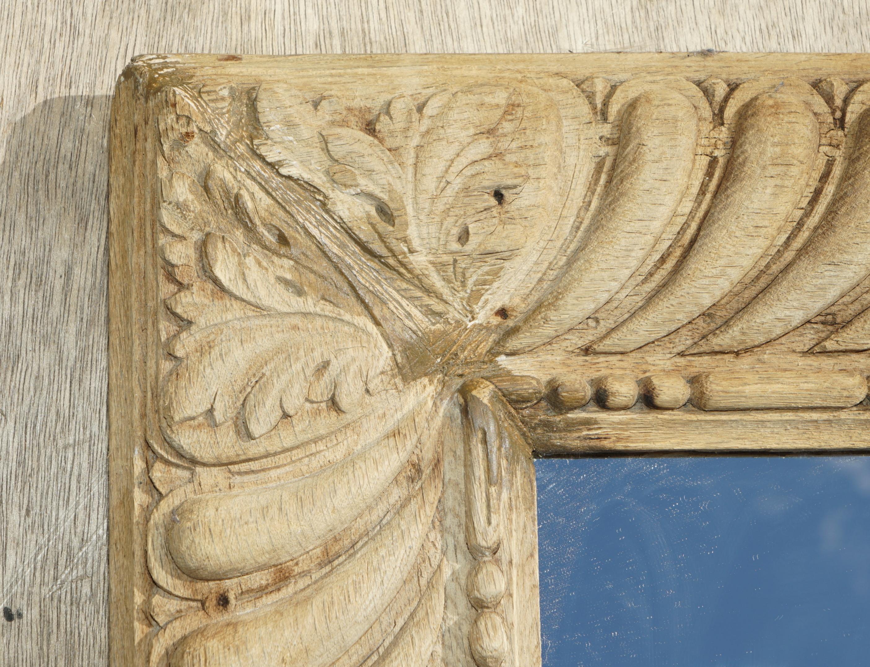 Circa 1800 Hand Carved Limed Oak Wall Mirror with New Plate Glass Very Nice Look For Sale 6