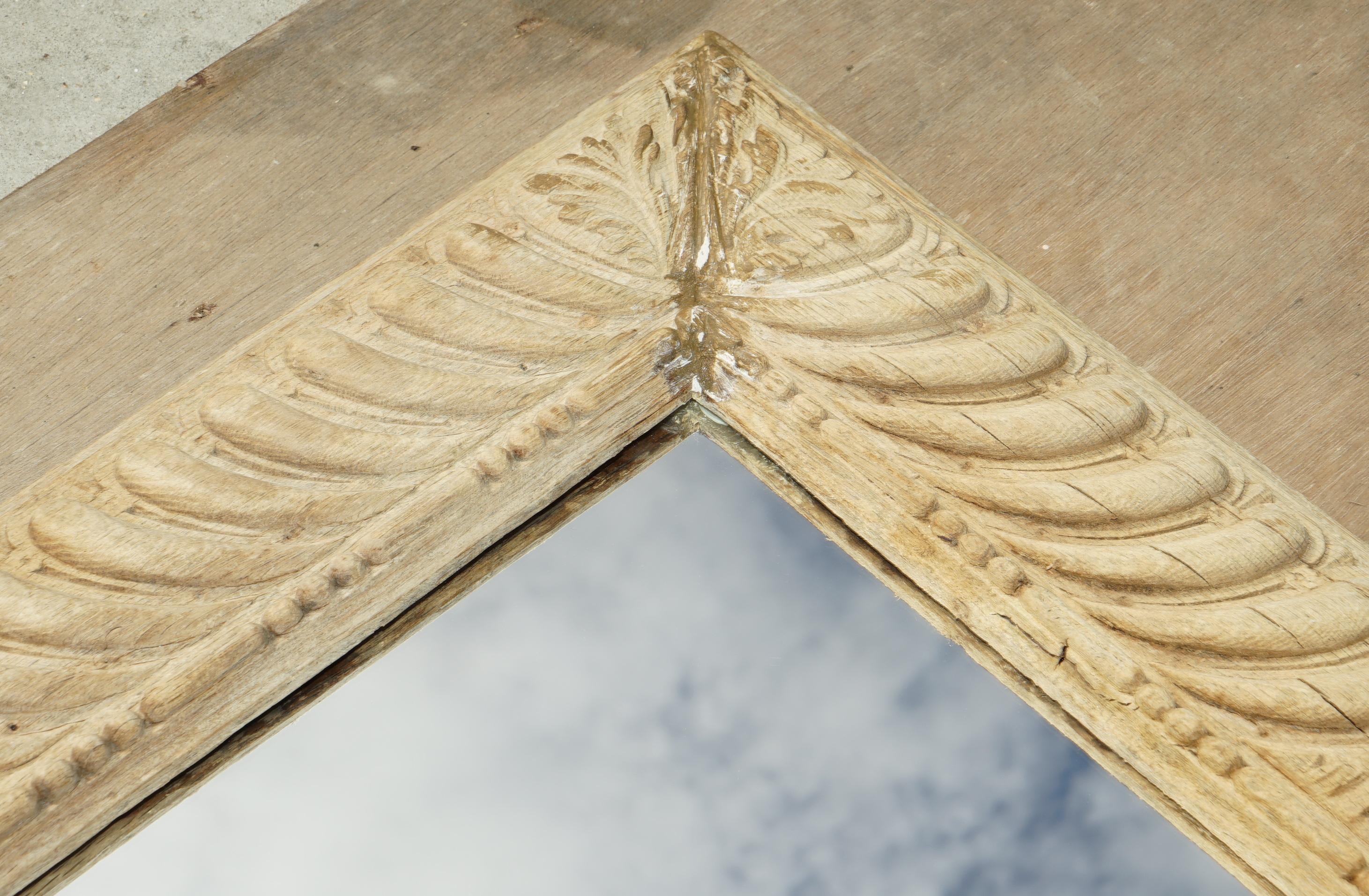 Circa 1800 Hand Carved Limed Oak Wall Mirror with New Plate Glass Very Nice Look For Sale 1