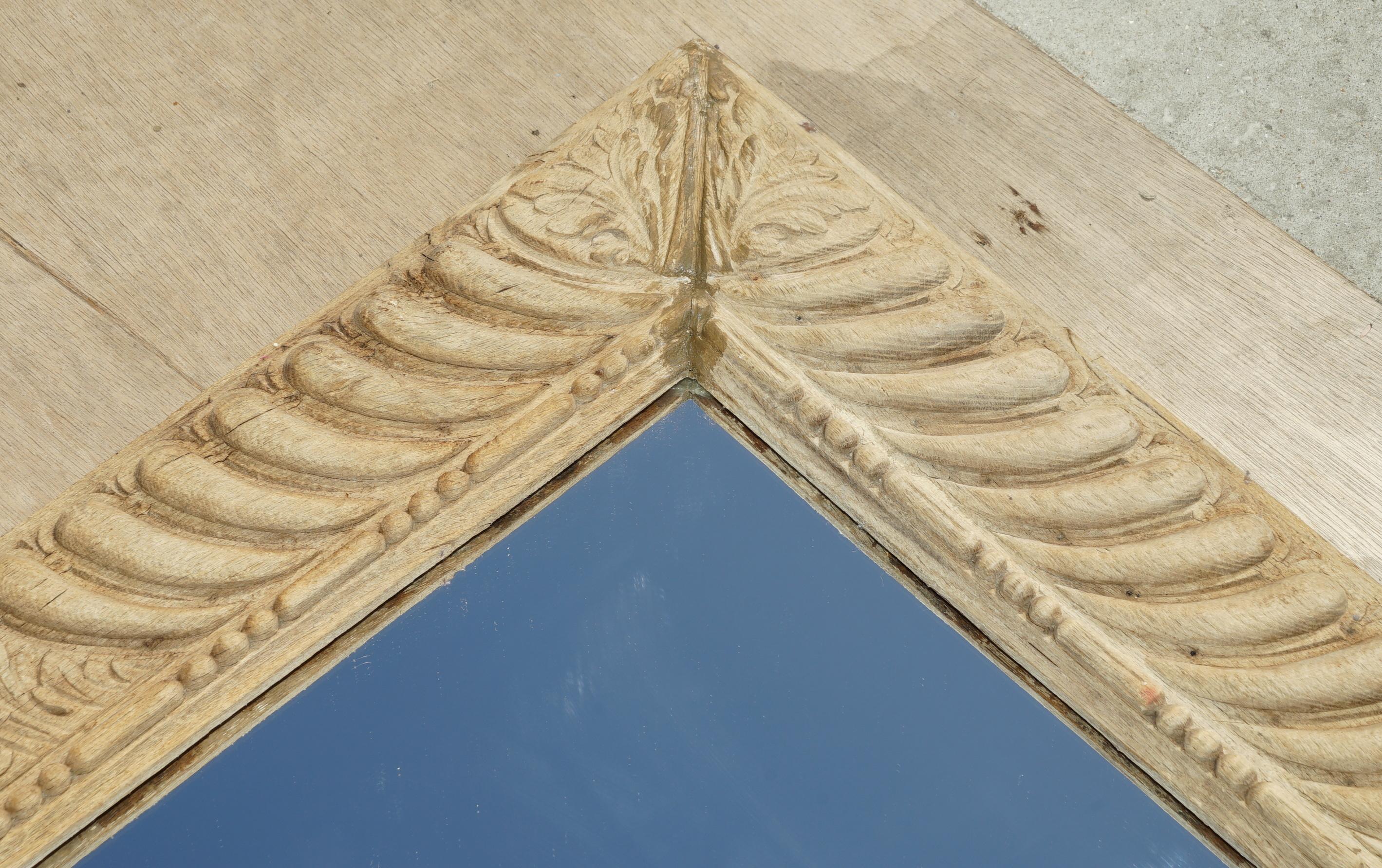 Circa 1800 Hand Carved Limed Oak Wall Mirror with New Plate Glass Very Nice Look For Sale 2