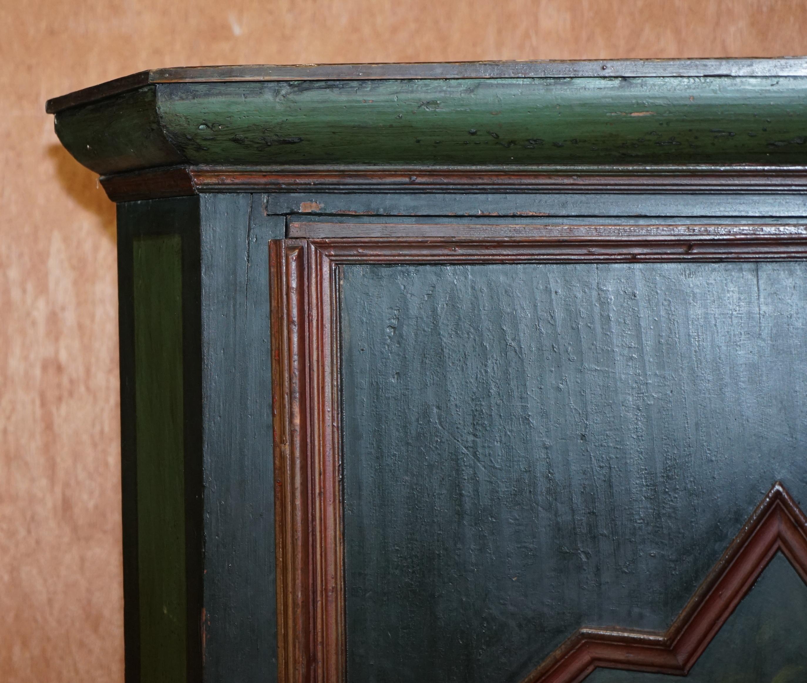 Circa 1800 Hand Painted Green Swedish Hall or Pot Cupboard Wardrobe Musical Deco For Sale 1