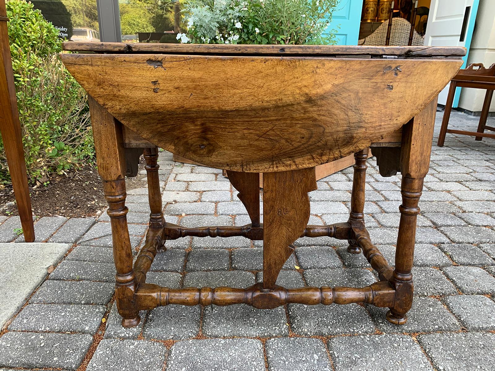 Wood Inlaid Drop-Leaf Table with Drawer, Possibly George I, circa 1800
