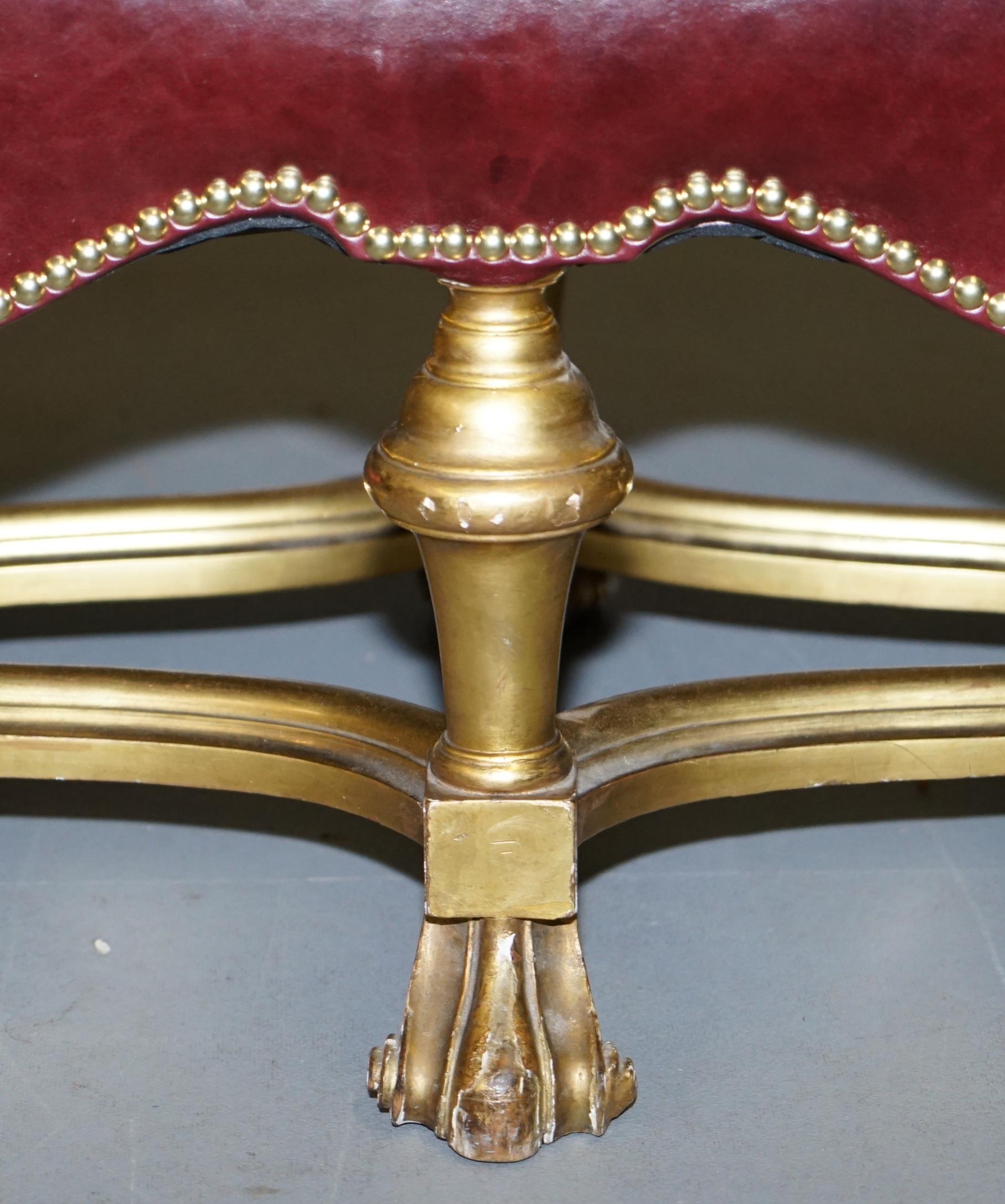 Italian Baroque Style Gold Giltwood Bench Stool New Oxblood Leather, circa 1800 For Sale 6