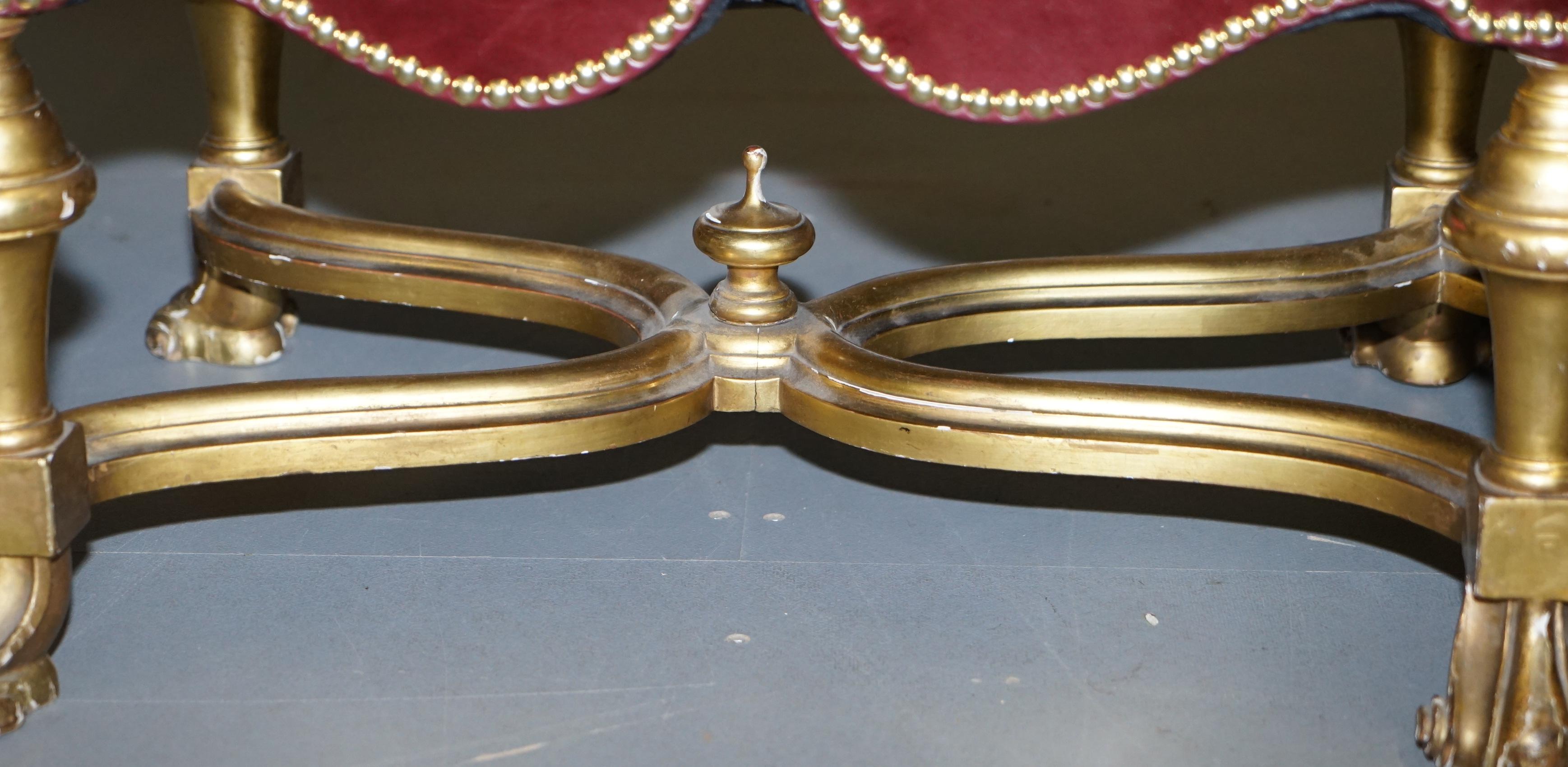 Italienischer Barock Stil Gold Giltwood Bank Hocker New Oxblood Leder, um 1800 im Angebot 7