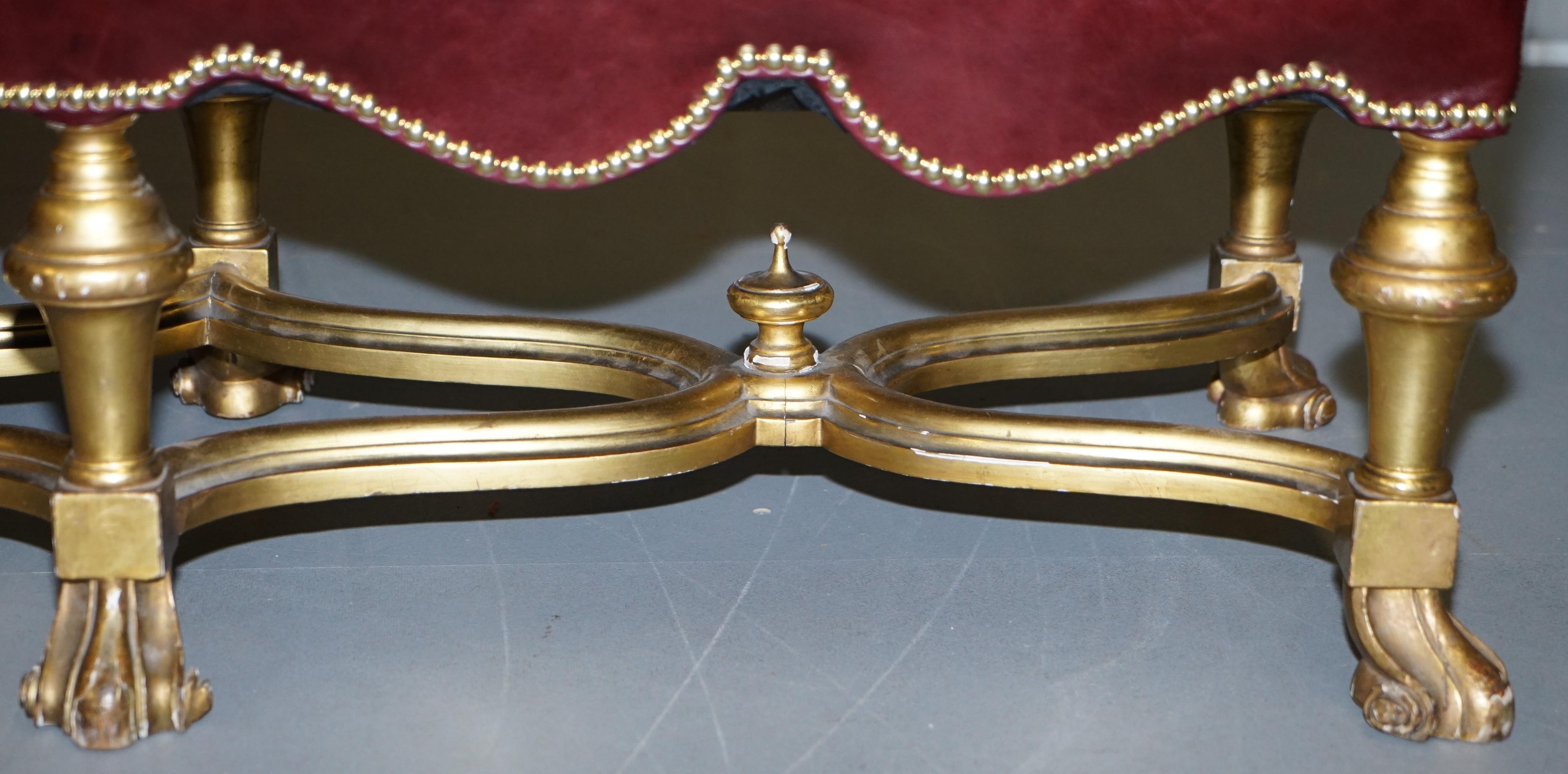 Italian Baroque Style Gold Giltwood Bench Stool New Oxblood Leather, circa 1800 For Sale 8