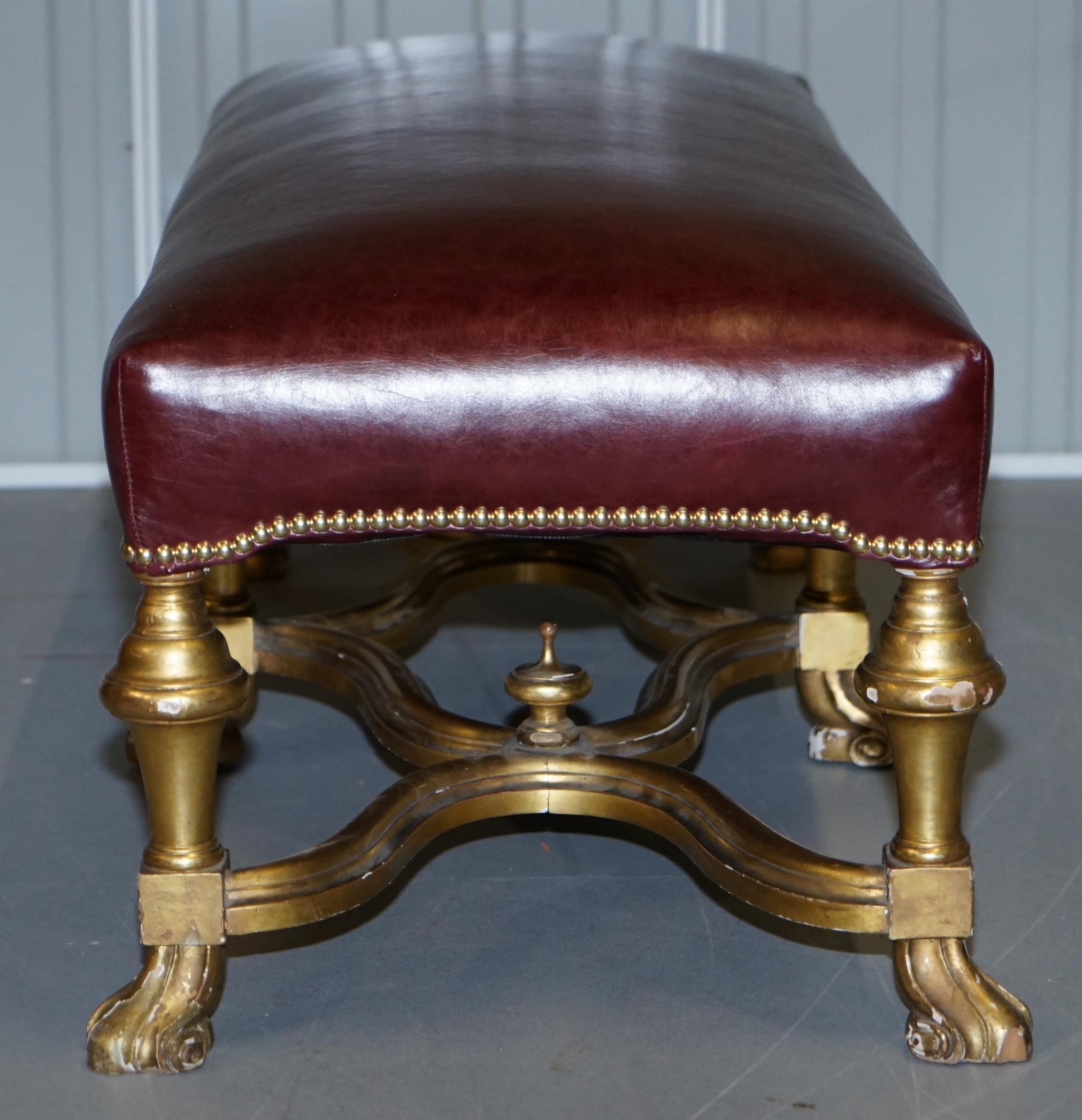 Italian Baroque Style Gold Giltwood Bench Stool New Oxblood Leather, circa 1800 For Sale 9