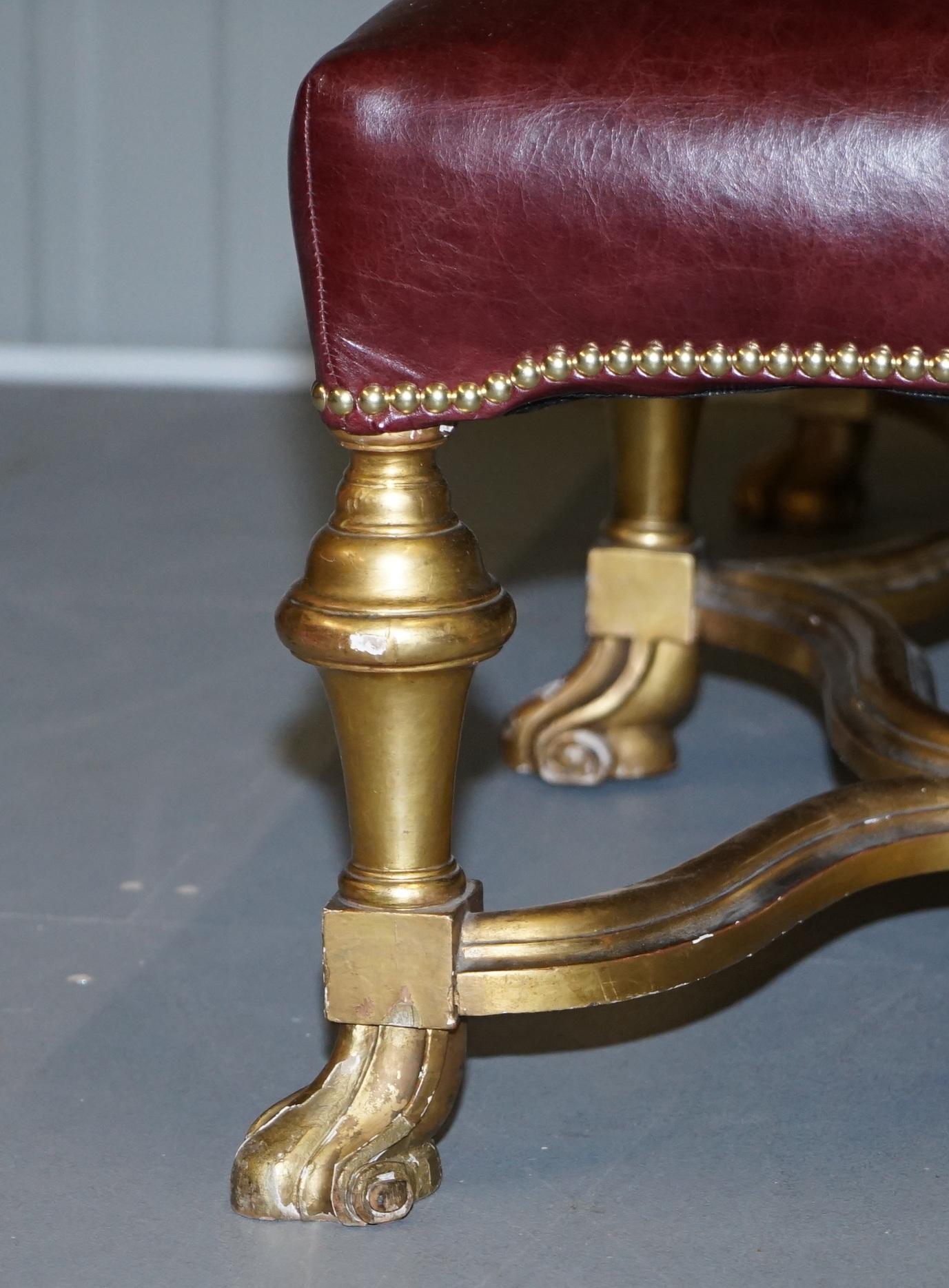 Italian Baroque Style Gold Giltwood Bench Stool New Oxblood Leather, circa 1800 For Sale 10