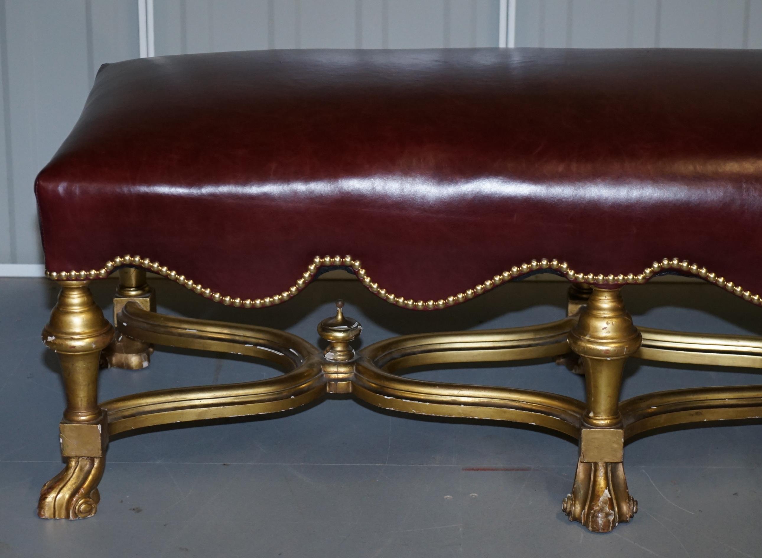 Italian Baroque Style Gold Giltwood Bench Stool New Oxblood Leather, circa 1800 For Sale 12
