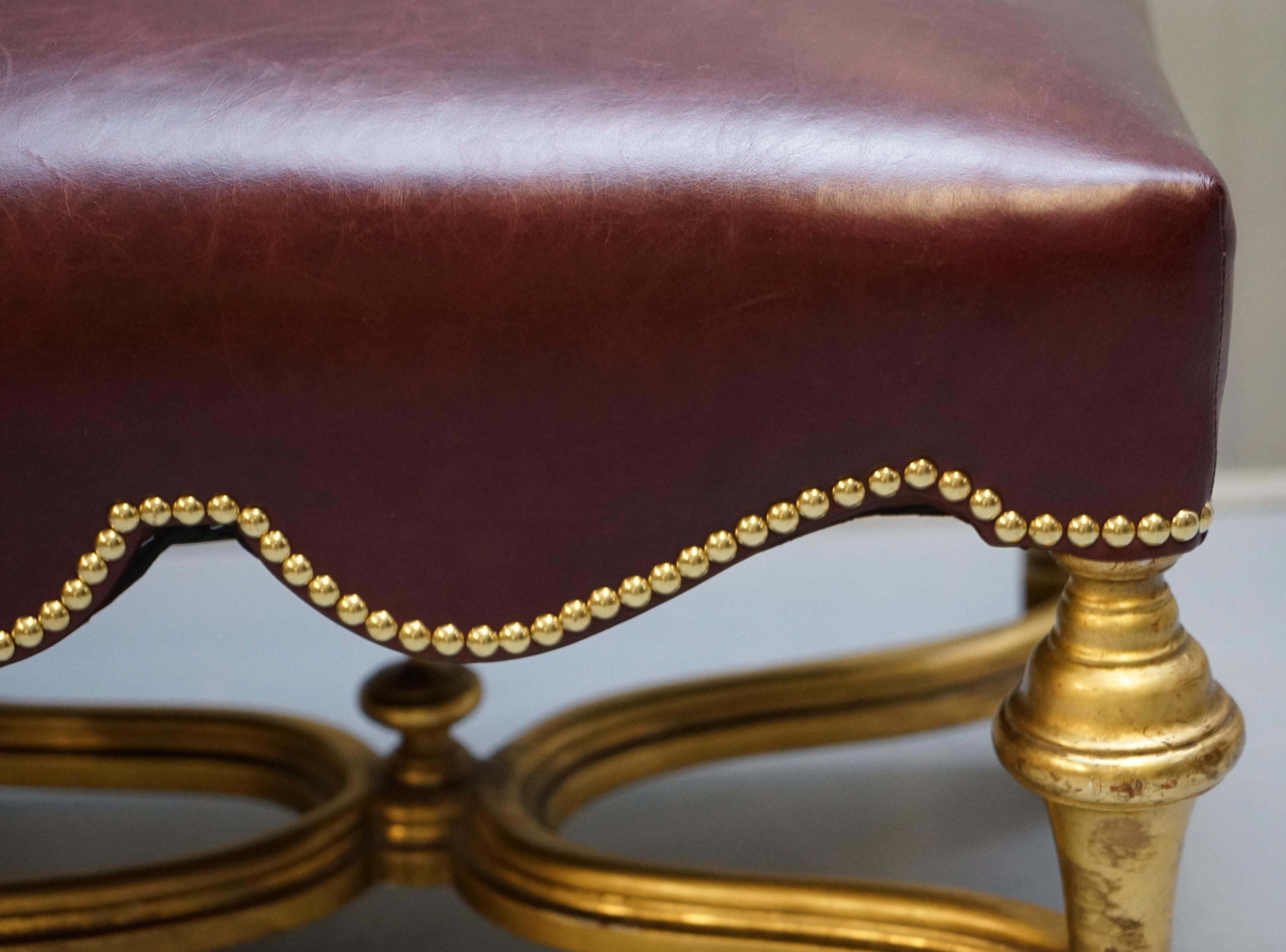 Italian Baroque Style Gold Giltwood Bench Stool New Oxblood Leather, circa 1800 For Sale 13