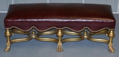 Italian Baroque Style Gold Giltwood Bench Stool New Oxblood Leather, circa 1800