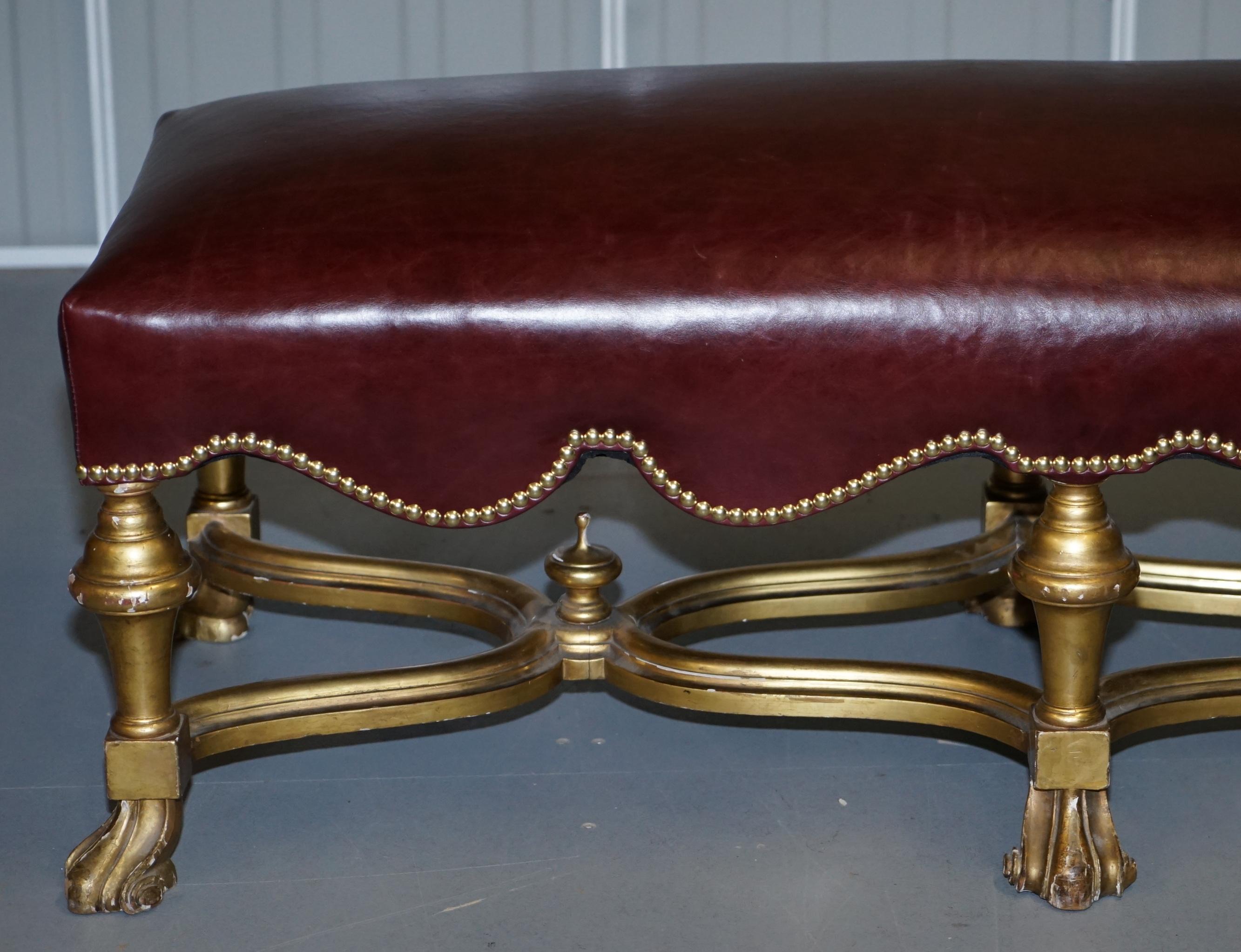 Italian Baroque Style Gold Giltwood Bench Stool New Oxblood Leather, circa 1800 For Sale 3