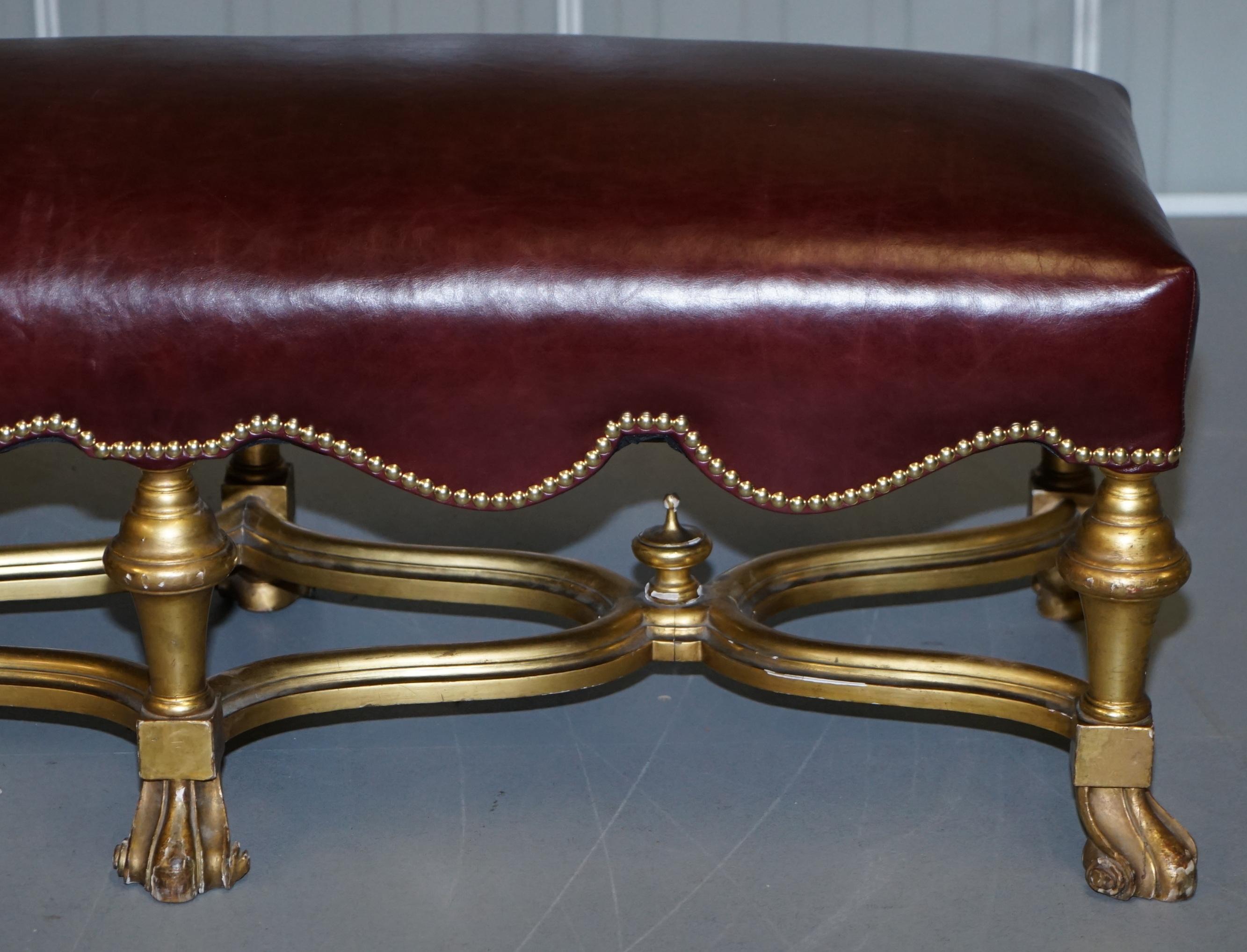 Italian Baroque Style Gold Giltwood Bench Stool New Oxblood Leather, circa 1800 For Sale 4