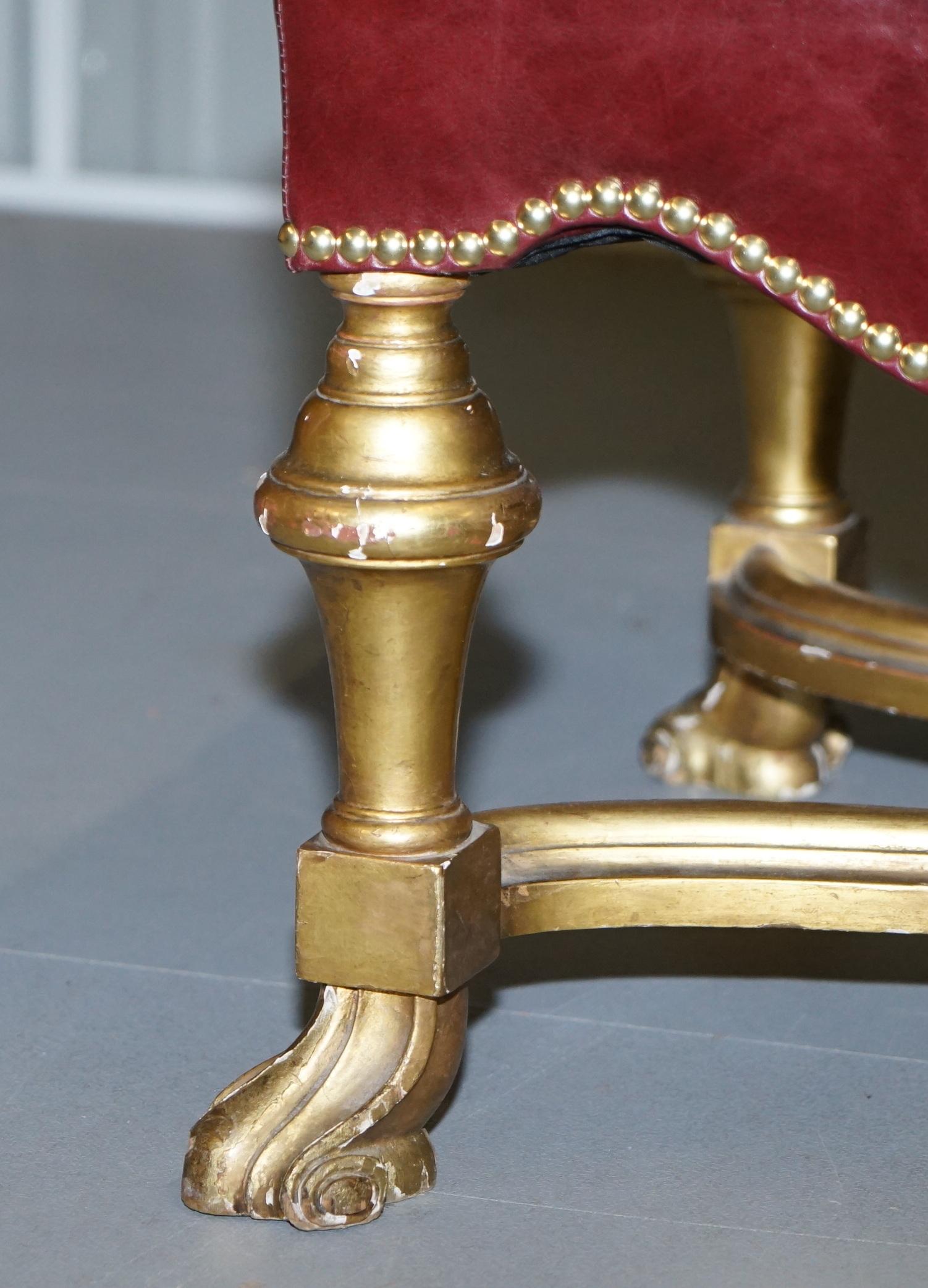 Italian Baroque Style Gold Giltwood Bench Stool New Oxblood Leather, circa 1800 For Sale 5